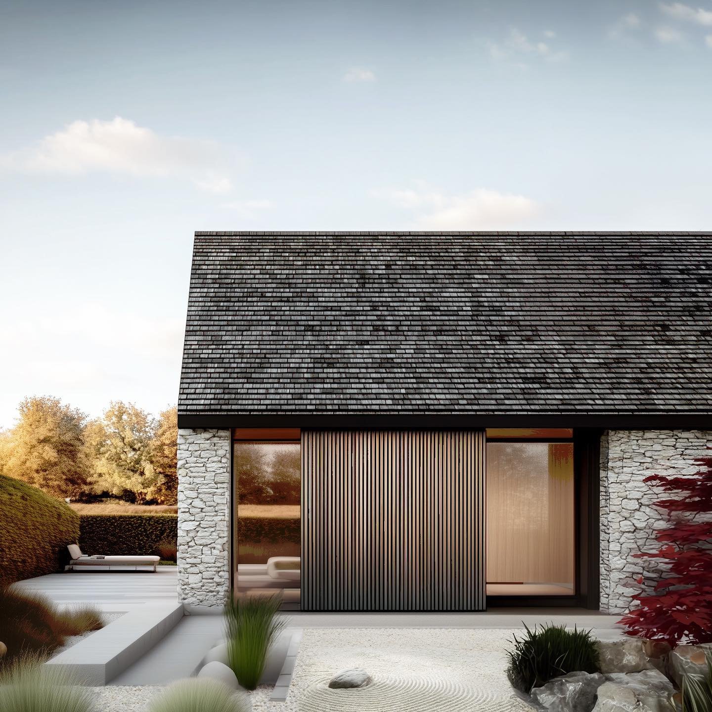 The master bedroom wing at Woodside. A tranquil blend of natural materials and contemporary design, highlighting the beauty of texture and detail.