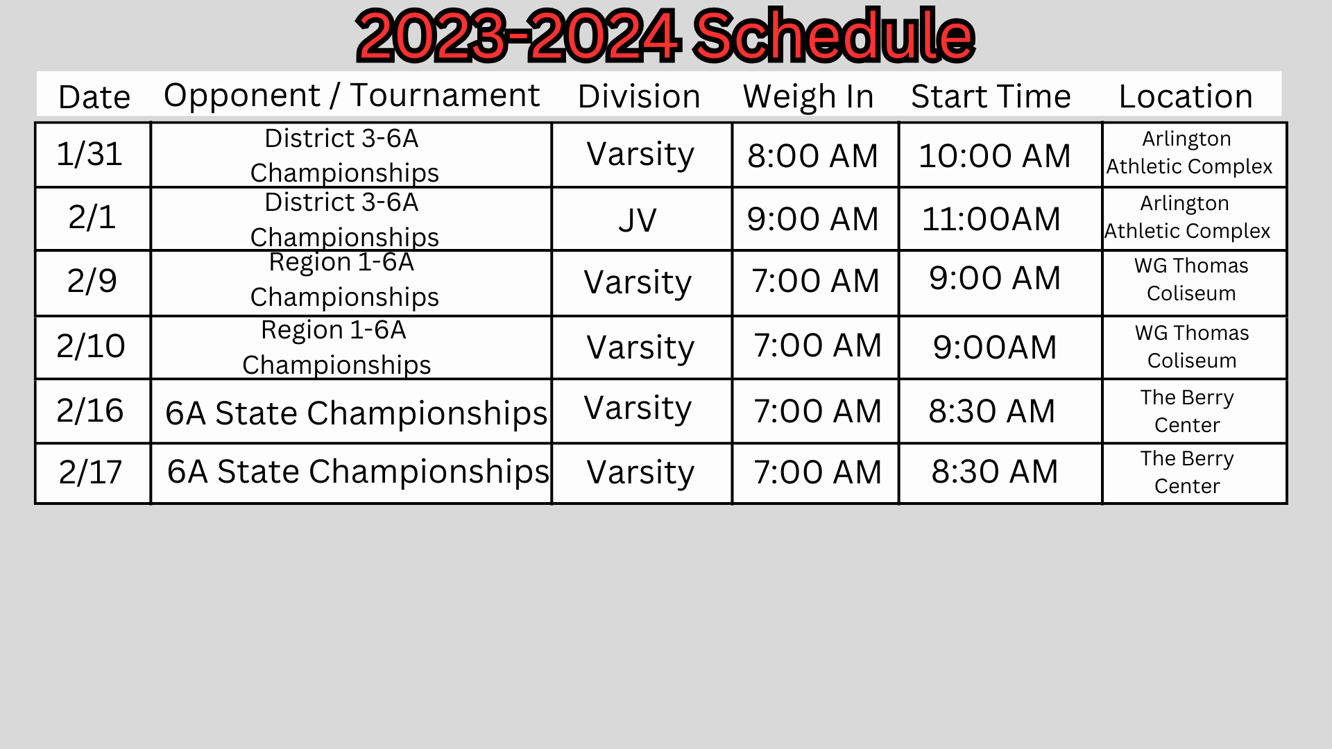 Schedule — Martin Warrior Wrestling