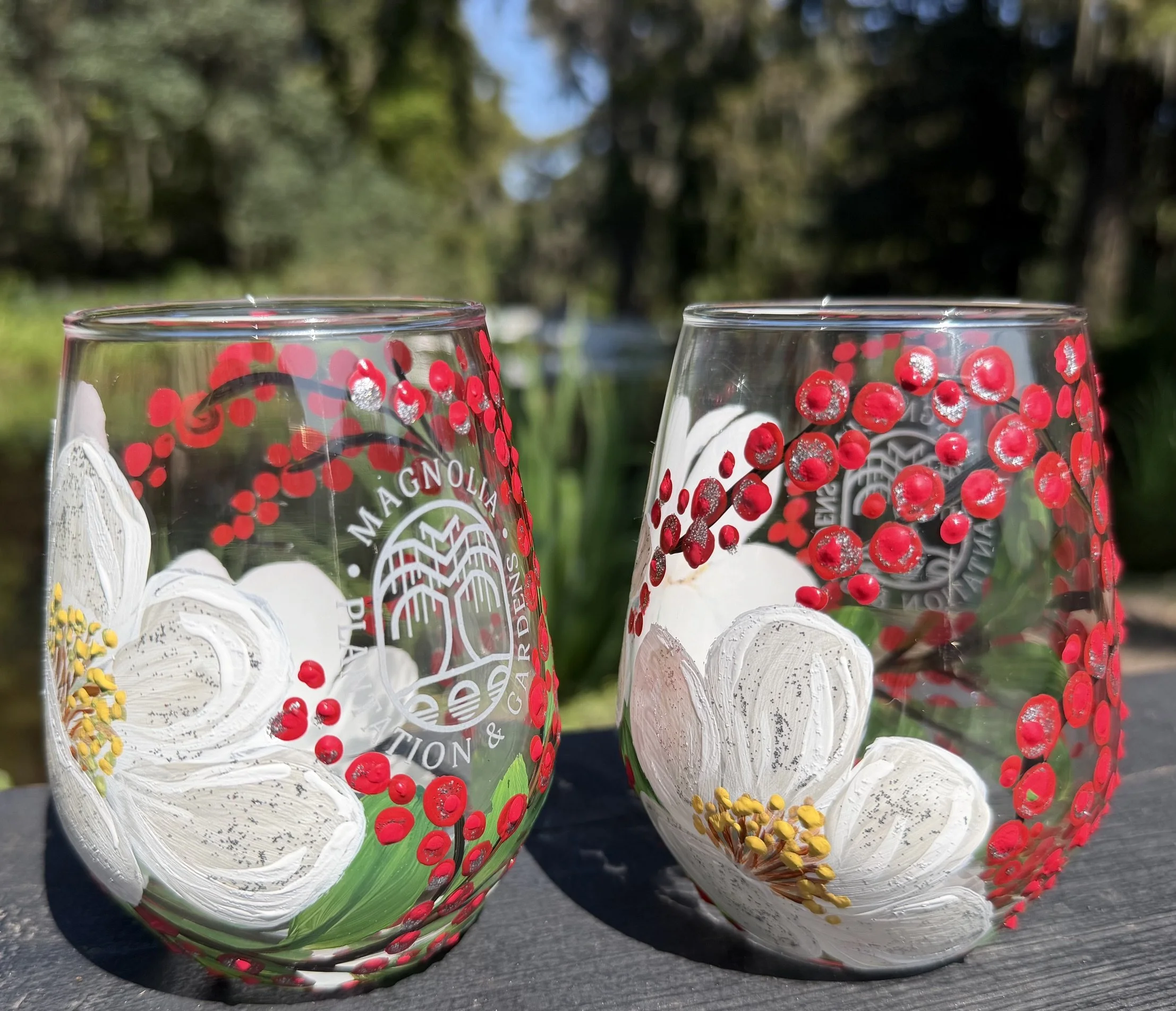 Paint and Sip stemless wine glasses painted with berries