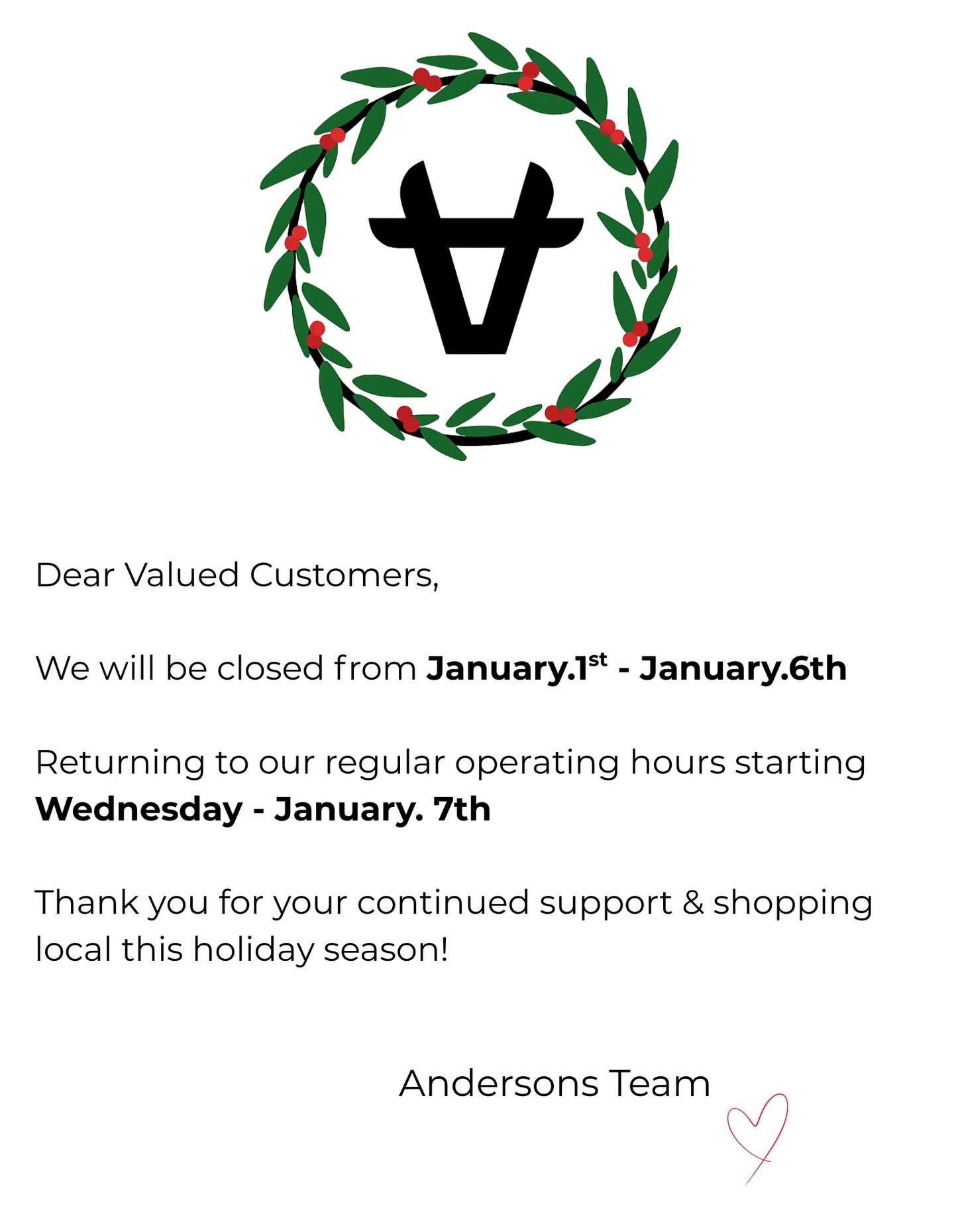 Thank You from the Andersons Team

As the year comes to a close, we want to send a huge thank you to our amazing customers. Your continued support&mdash;especially your commitment to shopping local it means the world to us. We truly couldn&rsquo;t do