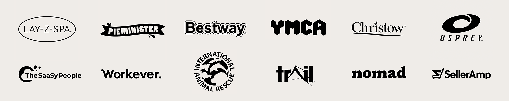 Clients of Miller Digital including Lay-Z-Spa, Pieminister, Bestway, YMCA, Christow, Osprey, The SaaSy People, Workever, International Animal Rescue, Trail, Nomad and SellerAmp