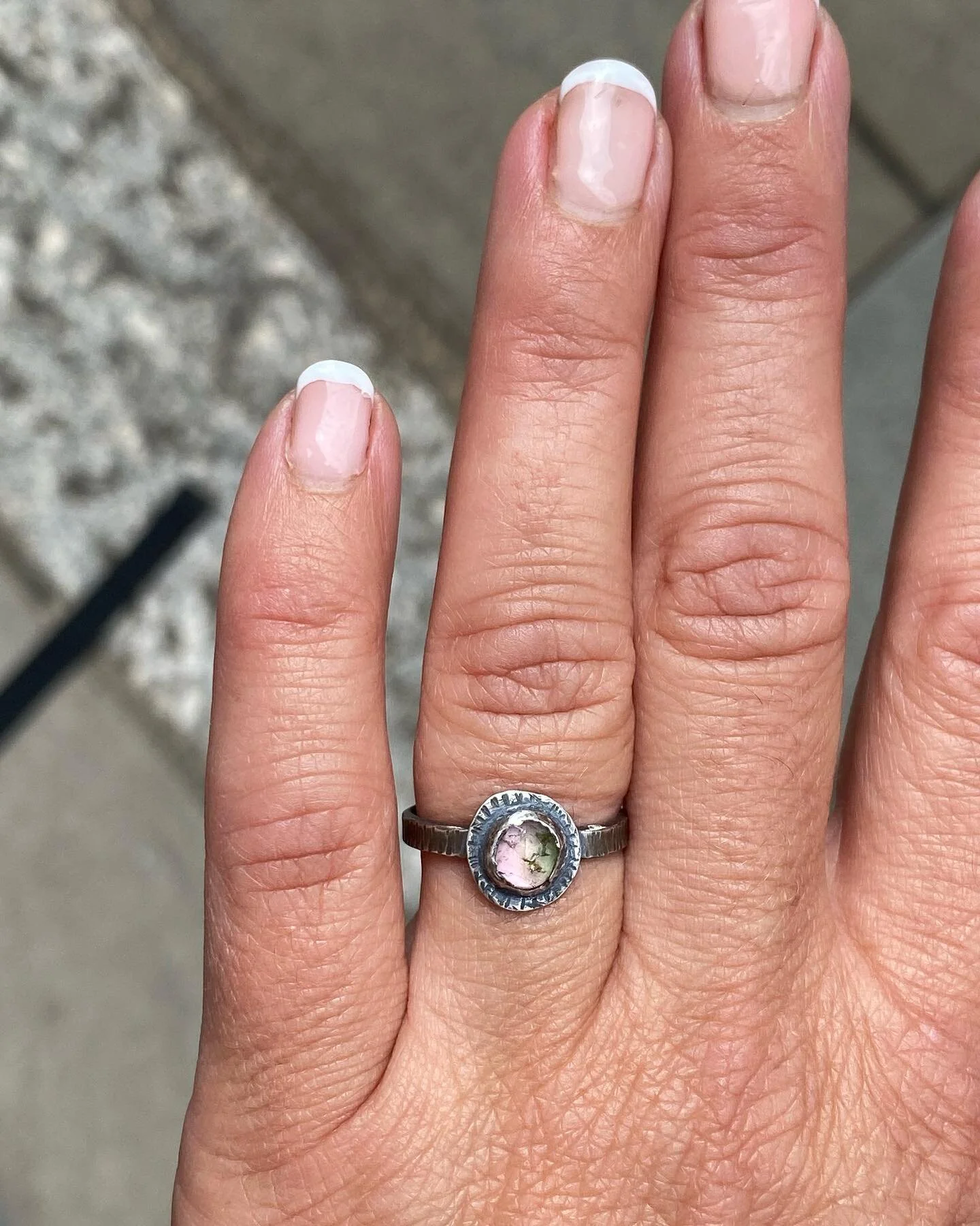 I&rsquo;ve just finished this watermelon tourmaline ring and I&rsquo;m so chuffed with it! Photos don&rsquo;t do it justice! It&rsquo;s set in oxidised recycled sterling silver. Dm for inquiries 💓
