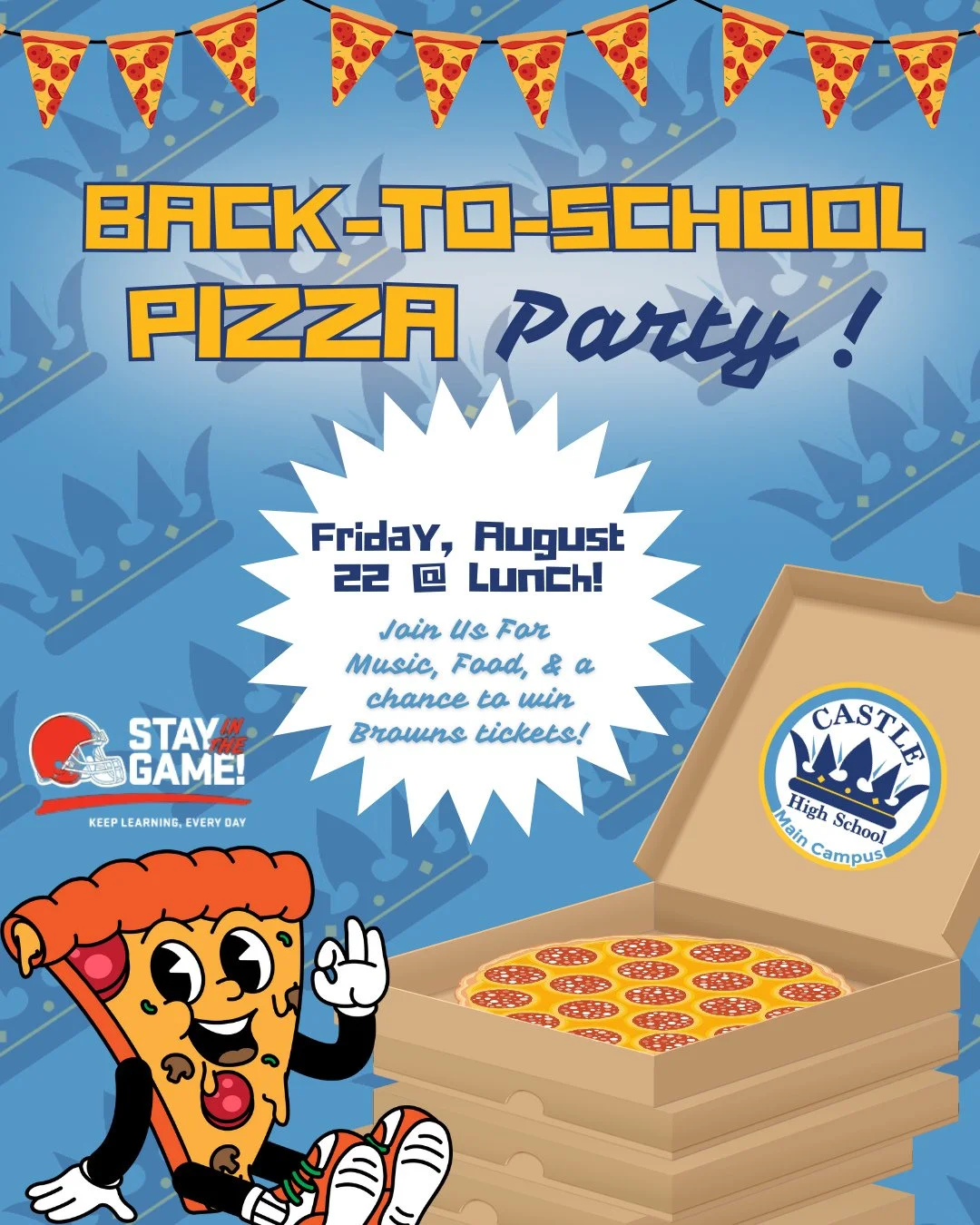 🍕🎉 Back-to-School never tasted so good! Join us this Friday, August 22 at lunch for our Pizza Party at CASTLE Main! Enjoy music, food, and a chance to win Browns tickets for THIS weekend&rsquo;s game! 🏈🔥 ⁠
⁠
#BackToSchool #PizzaParty #CastleStron
