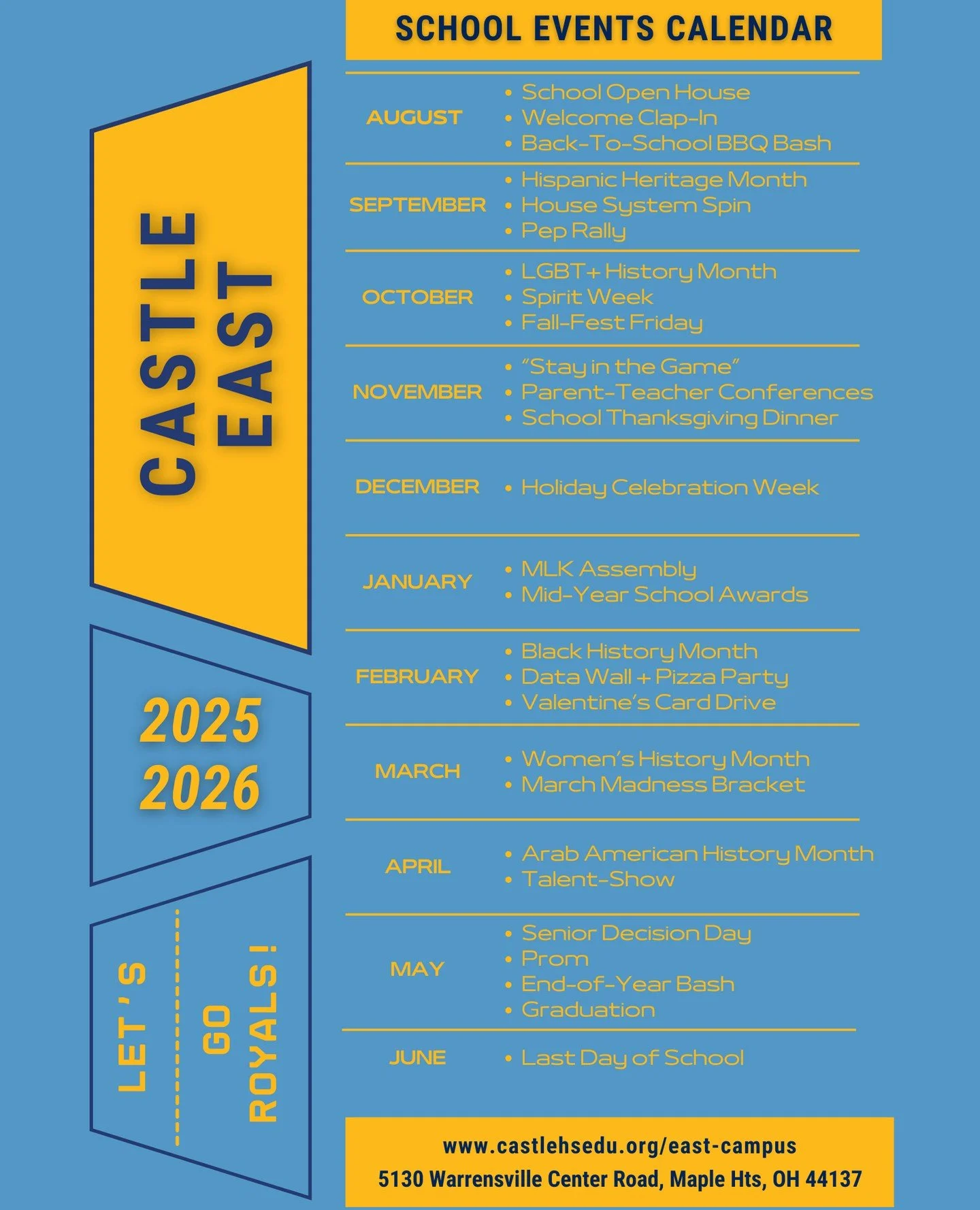 The 2025&ndash;2026 Castle East High School Events Calendar is here! Check out what&rsquo;s happening each month and stay connected with all the activities and events this school year.⁠
⁠
#CastleEast #SchoolEvents #20252026SchoolYear #ClevelandSchool