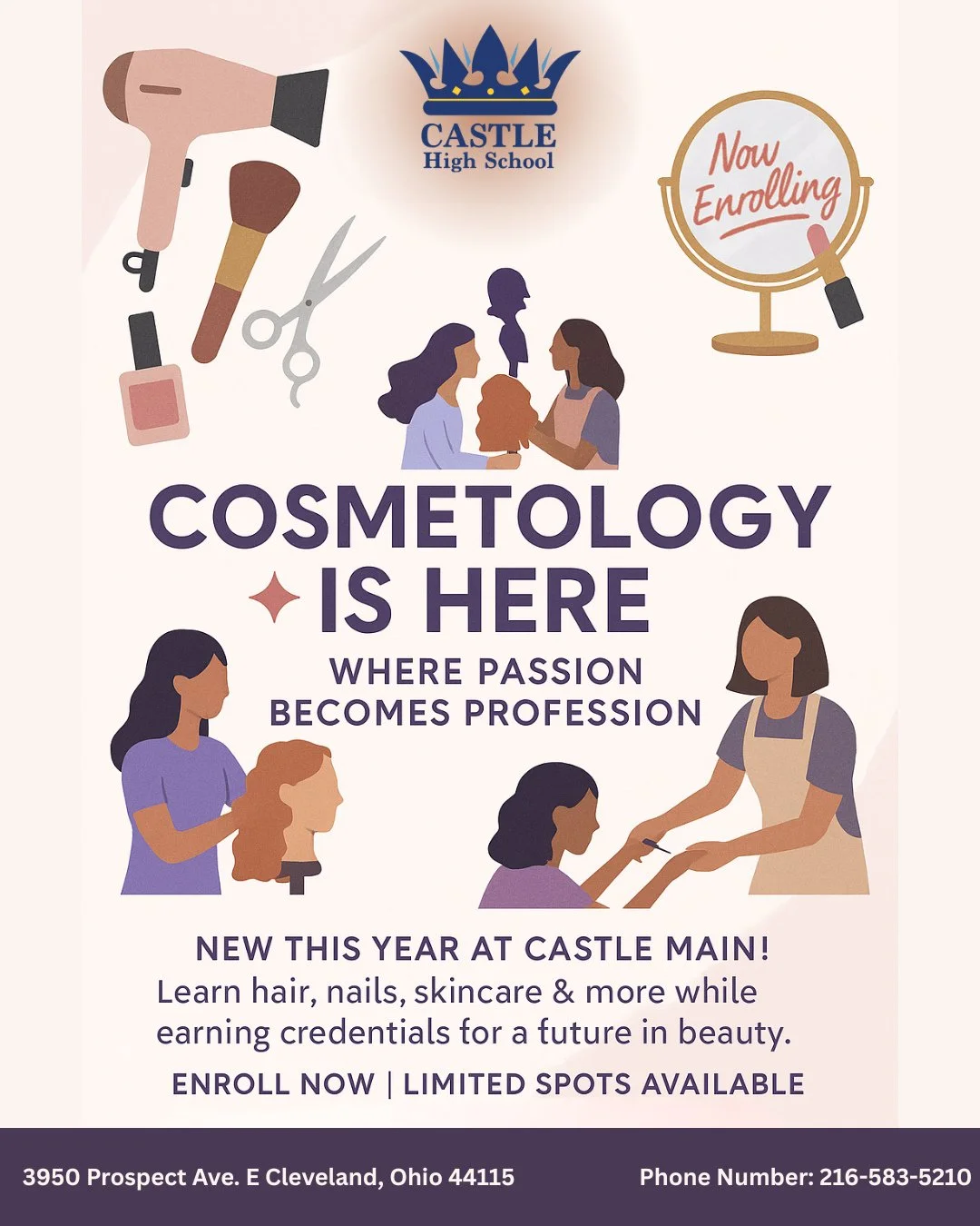 💇&zwj;♀️✨ Big news at Castle Main! We&rsquo;re thrilled to introduce Cosmetology as a new course this year! From hair and nails to skincare and beauty industry skills, students can now turn their passion into a profession&mdash;right here at school.