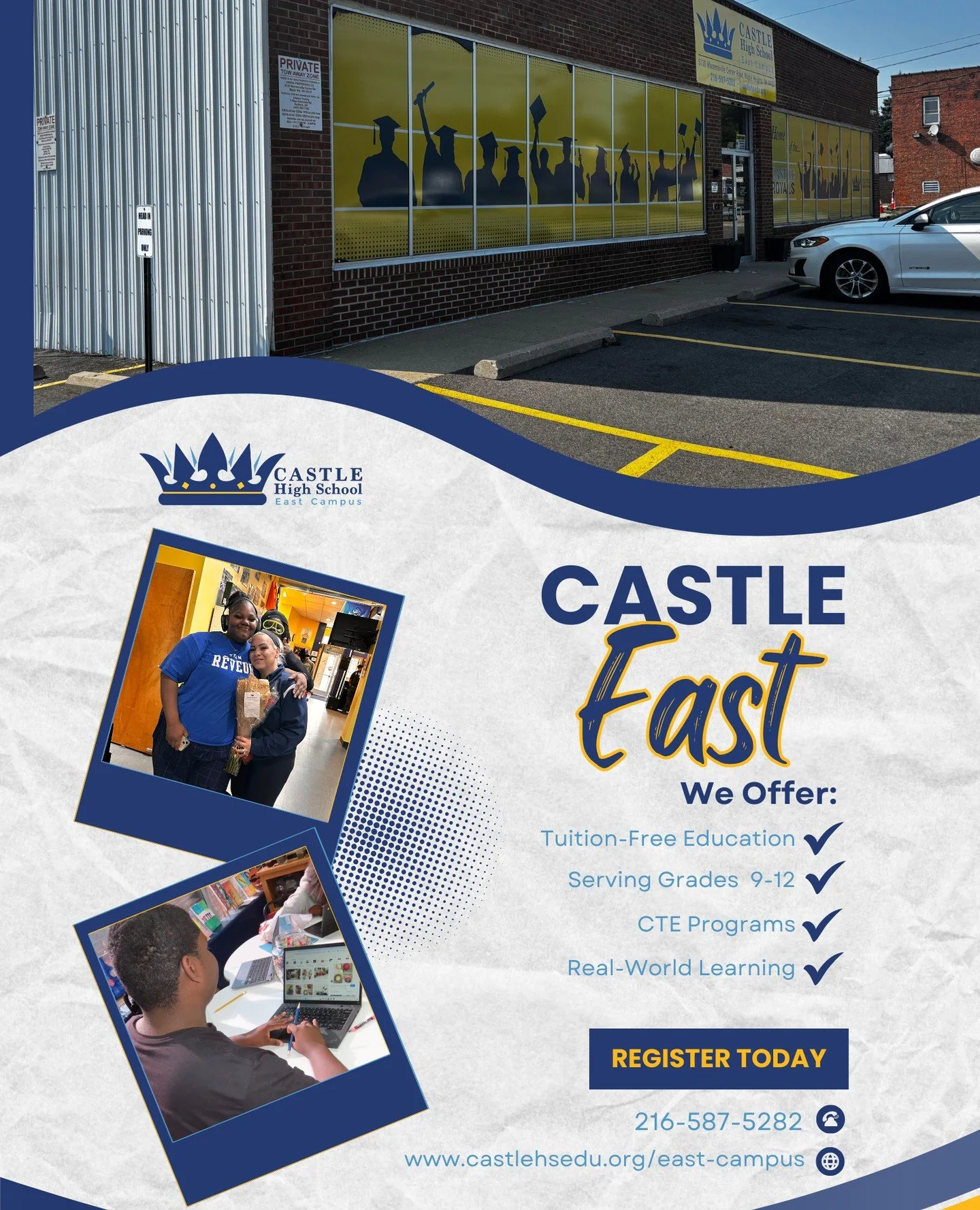 🏰 Castle High School East Campus⁠
Serving grades 9&ndash;12 right here in Maple Heights!⁠
We&rsquo;re a tuition-free charter high school offering students a flexible, supportive path toward graduation and future success.⁠
⁠
Call: 216-587-5282⁠
Visit