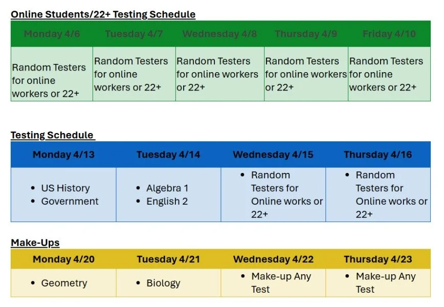 EOC Testing Starting Soon!
See for details: