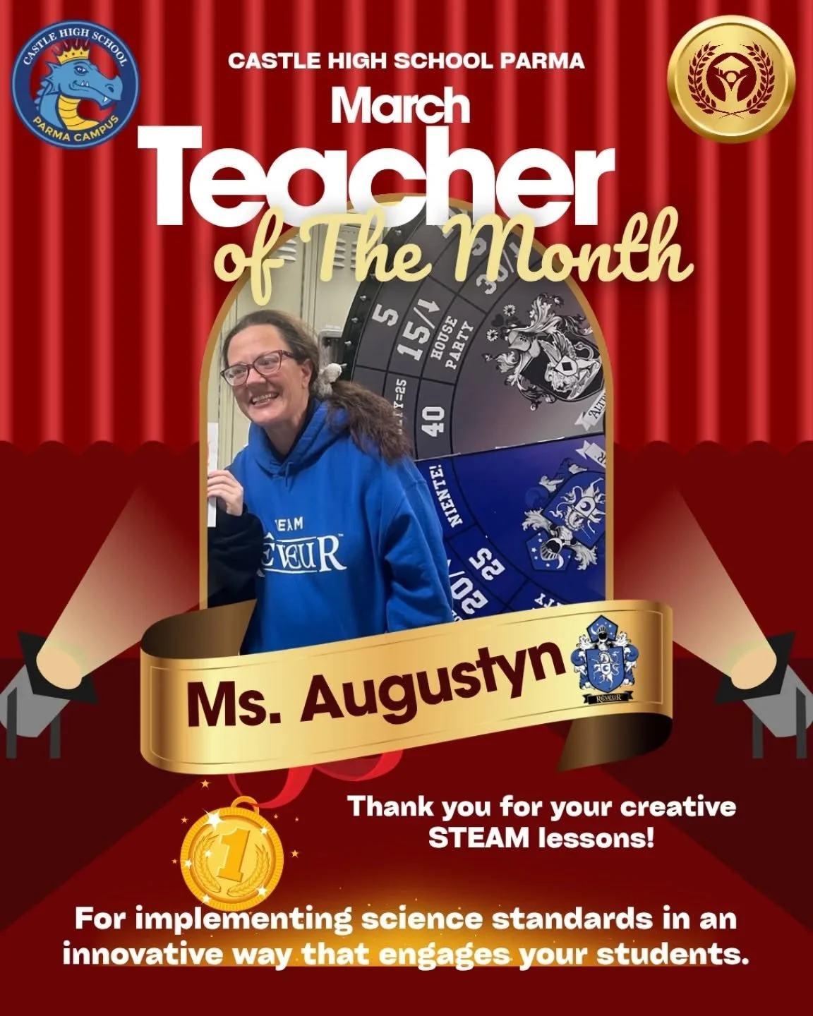 Congratulations to our March Teacher of the Month! For implementing science standards in an innovative way that engages your students.Thank you Ms. Augustyn for your creative STEAM lessons!
#CastleCares #castleparma #steameducation