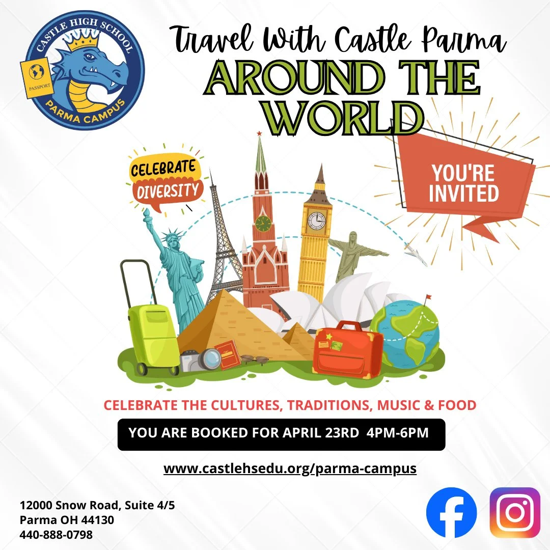 ✈️🌍 Pack your bags&mdash;Castle Parma is taking you Around the World!⁠
⁠
Join us for an exciting celebration of cultures, traditions, music, and food from across the globe. This is your passport to community, learning, and fun&mdash;all in one place