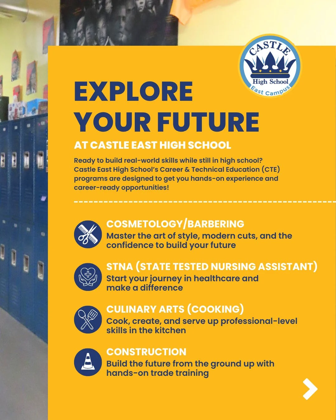 Whether you&rsquo;re passionate about helping people, creating beauty, or building something big&ndash;there&rsquo;s a place for you at Castle East. 🎯⁠
⁠
Start learning real skills for real careers today!⁠
⁠
#CTE #CareerReady #CastleEast #FutureStar