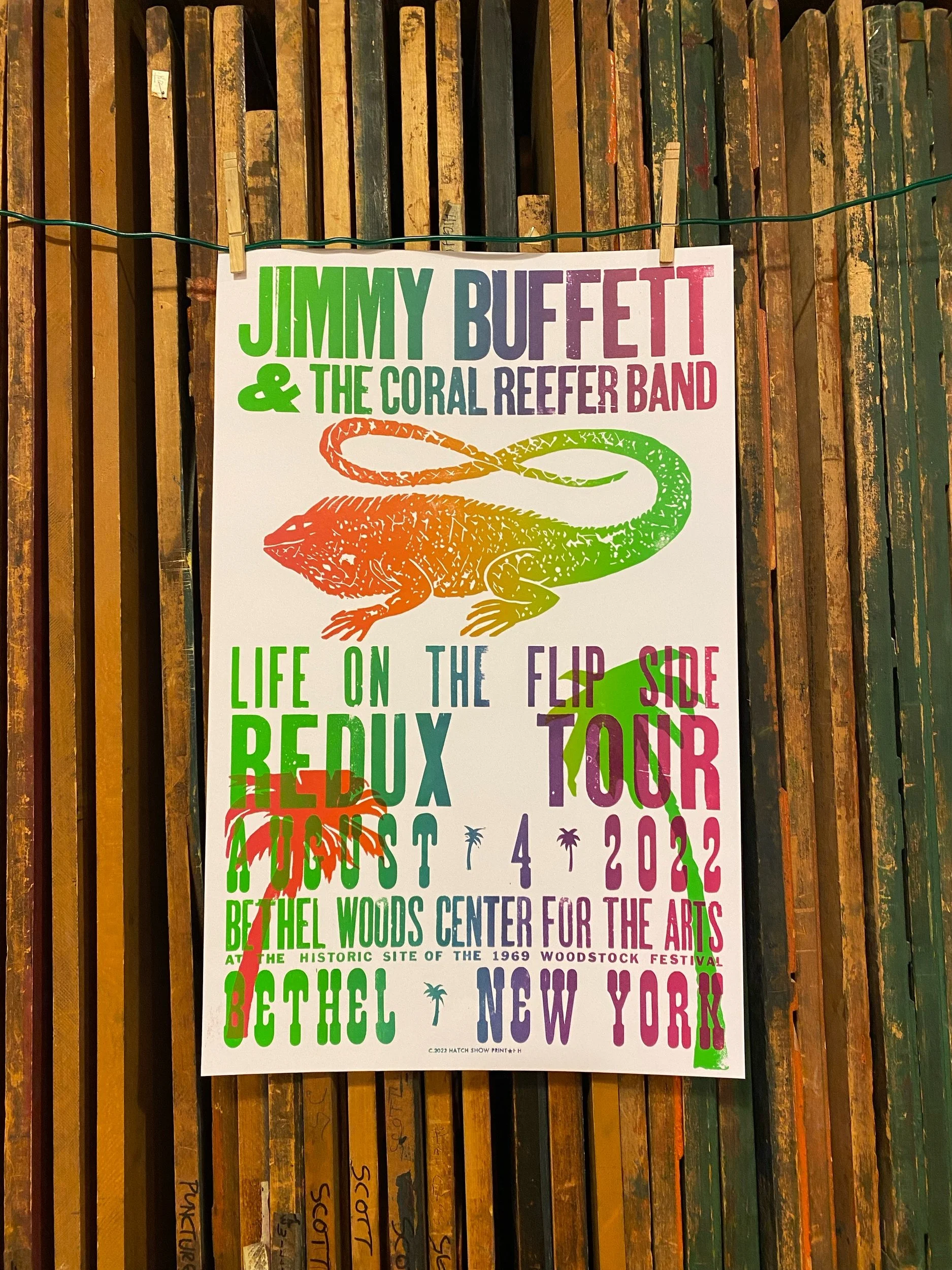 Letterpress poster from my time at Hatch Show Print for Jimmy Buffet's show at Bethel Woods