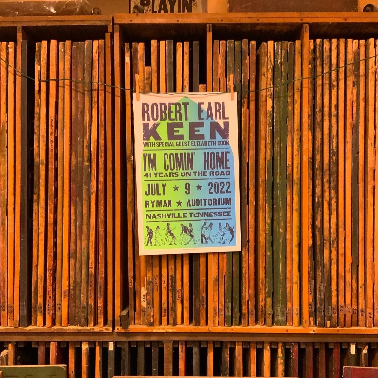 Letterpress poster from my time at Hatch Show Print for Robert Earl Keen's show at the Ryman Auditorium 