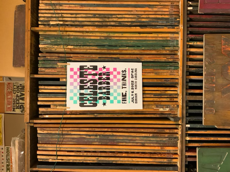 Letterpress poster from my time at Hatch Show Print for Celeste Barber's set at DPAC