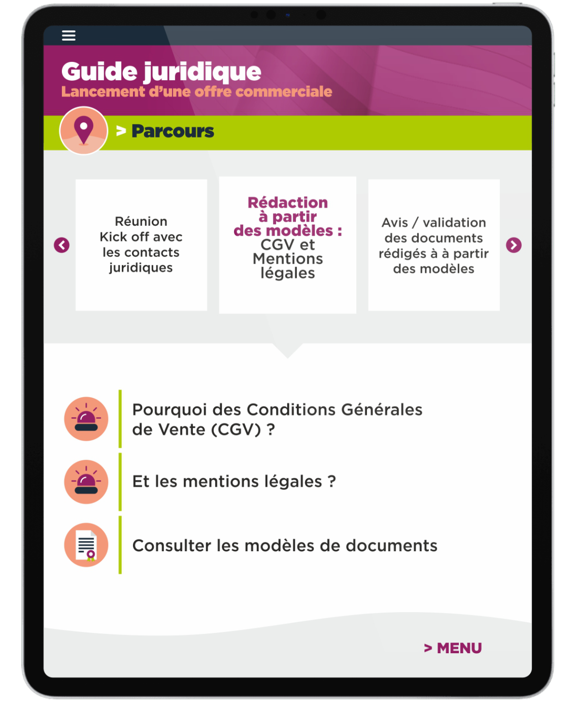 Parcours opérationnel de process juridique legal design