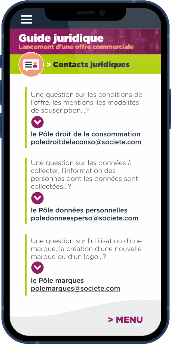 Contacts du process juridique legal design