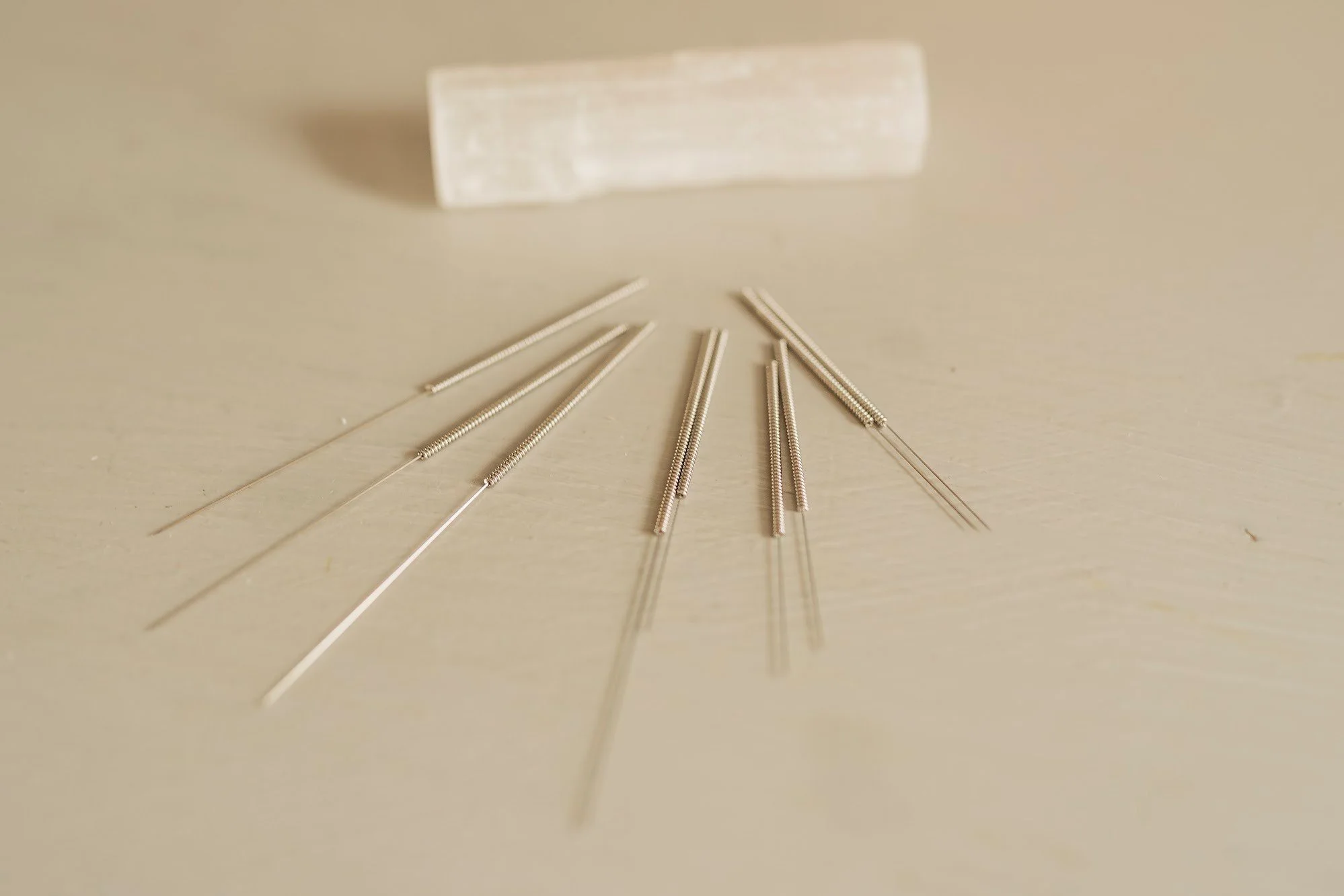 various sizes of acupuncture needles on display at Essence Healing Acupuncture in Corning NY