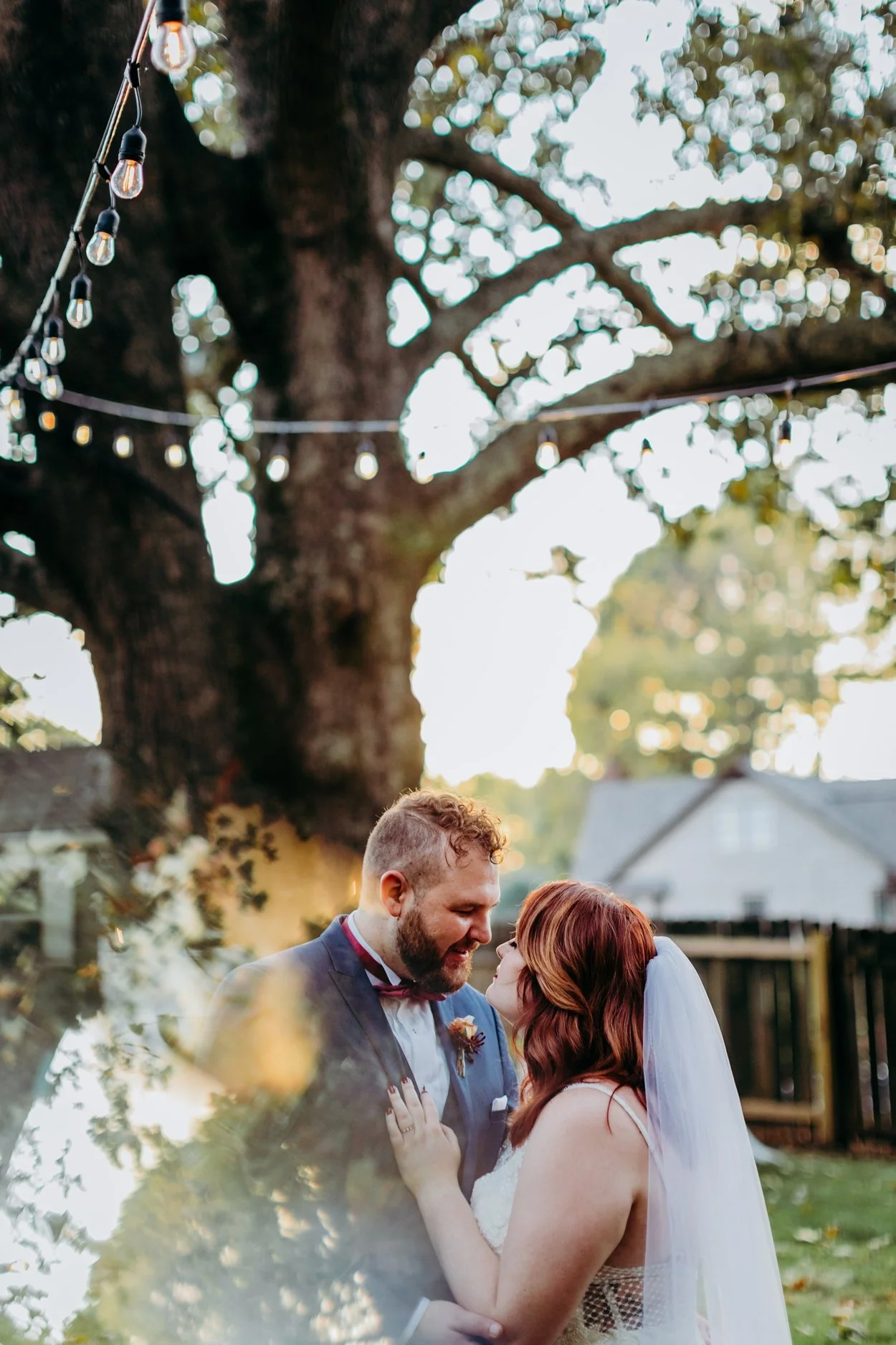 Backyard Micro Wedding in Memphis TN. Vibrant Image of Bride and Groom