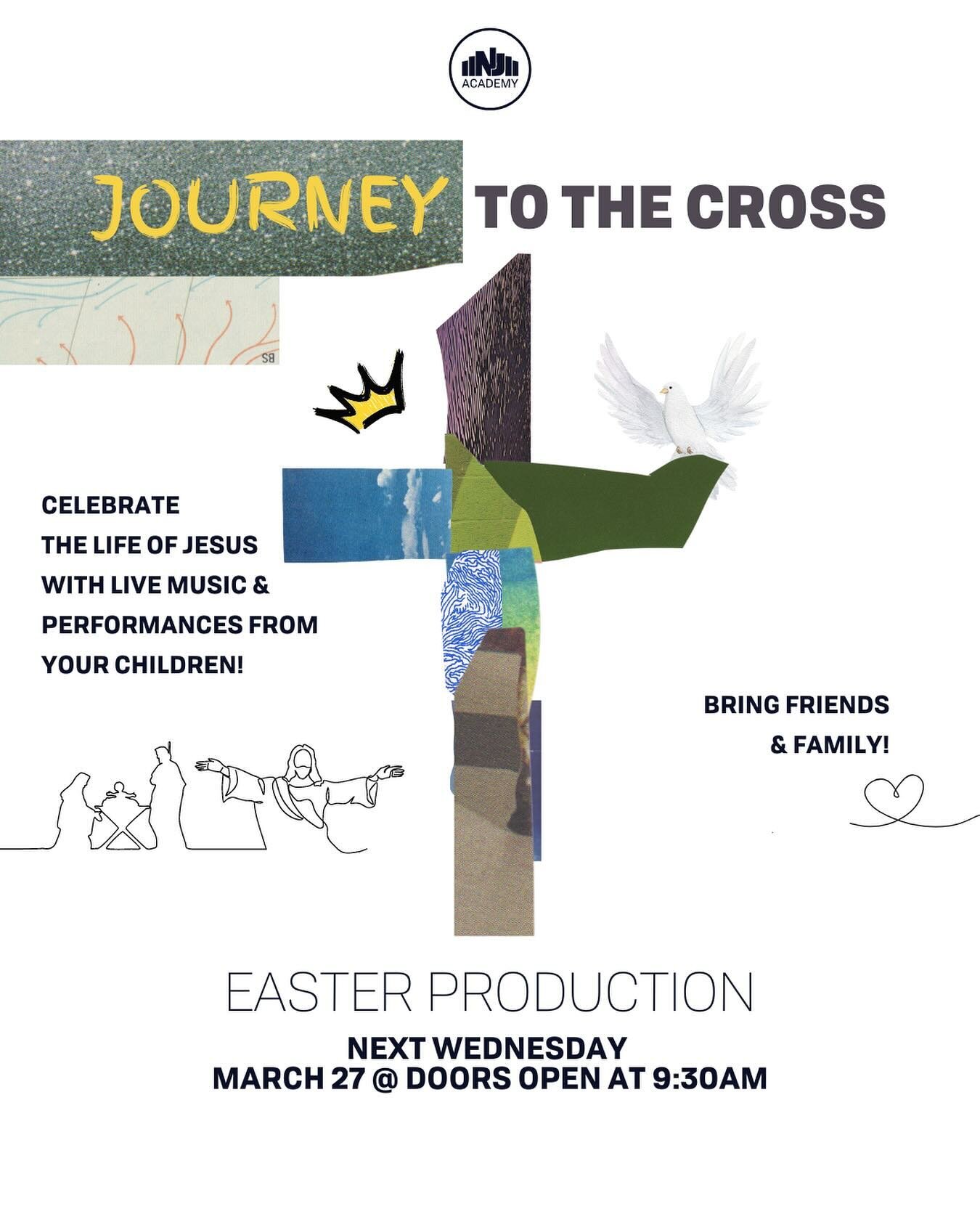 Next Wednesday our students will be showcasing an incredible Live Easter production! Journey To The Cross beautifully tells the story of Jesus through live music &amp; performances. Doors open at 9:30am, bring your friends &amp; family!