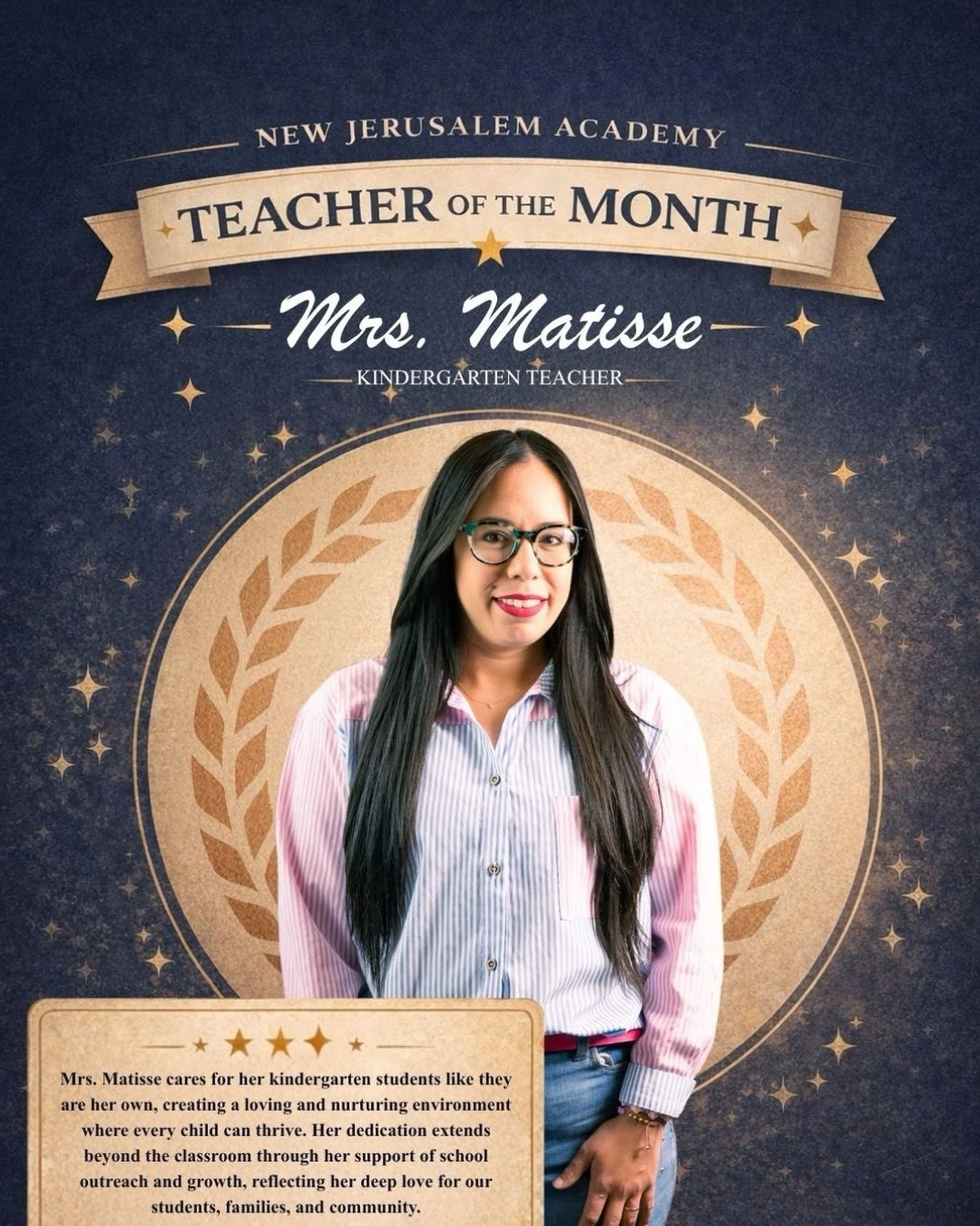 Help us honor and celebrate our Teacher of the Month, Mrs. Matisse ✨🍎

Mrs. Matisse pours so much love, patience, and care into her kindergarten classroom each and every day. Her nurturing spirit, dedication to her students, and heart for our NJA co