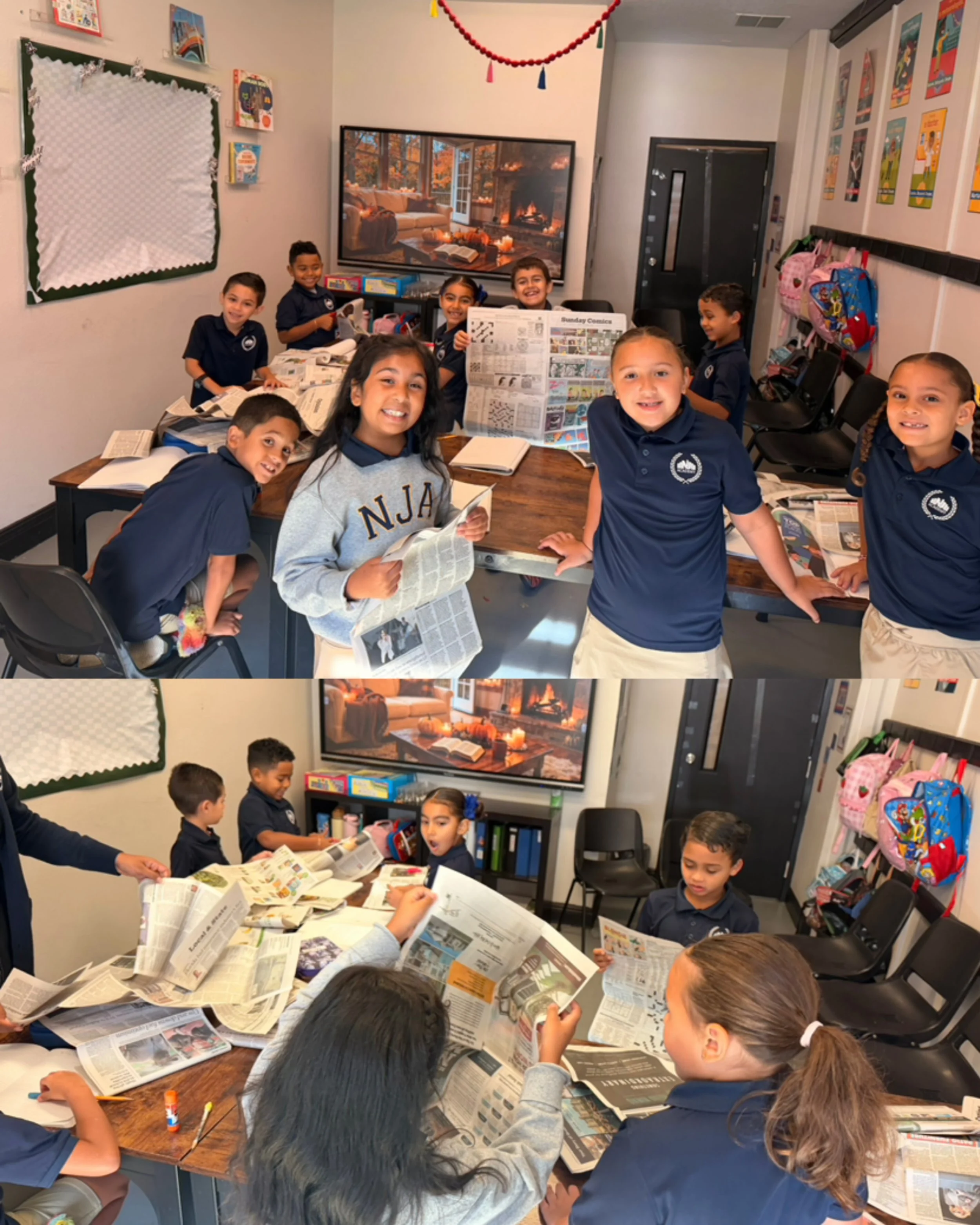 Today, in Mrs. Carla&rsquo;s class, students practiced creating complete sentences by cutting words out of newspapers. They then found pictures or created sketches to illustrate their sentences in their journals. So fun! 👏