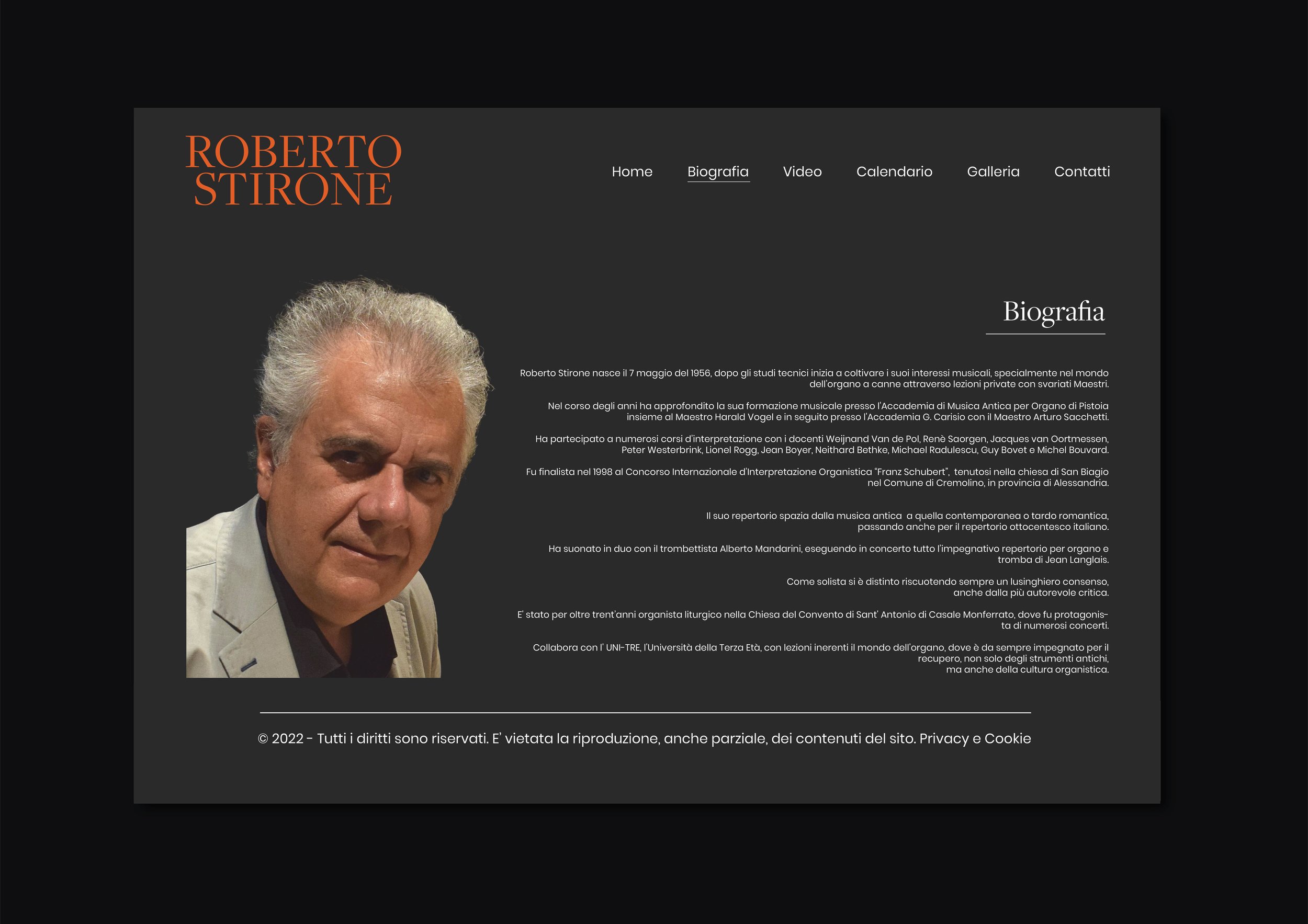 The About page designed for Roberto Stirone