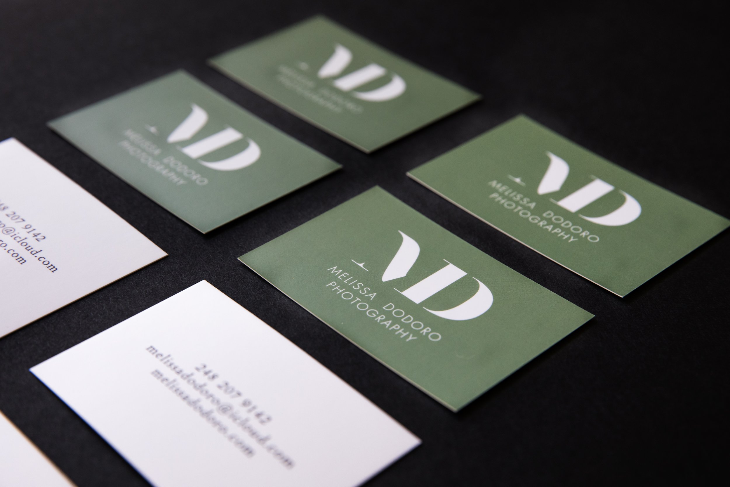 details of the business cards designed for Melissa Dodoro Photography
