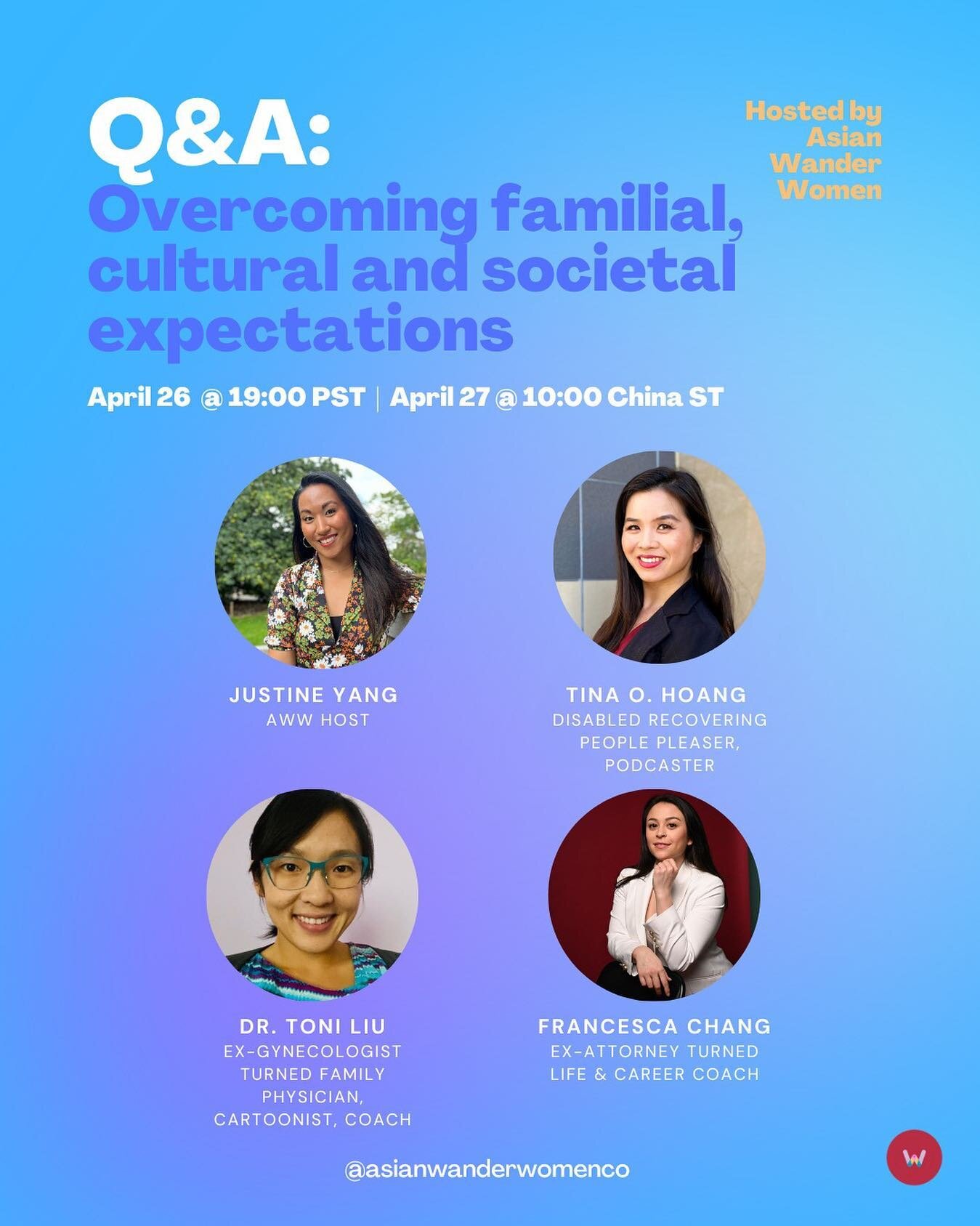 Webinar: Overcoming familial, cultural and societal expectations | hosted by @justineyang.travels &amp; Asian Wander Women 

Join us as we talk to our diverse panel about what it's like to go against the grain. Hear about the ups and downs of paving 