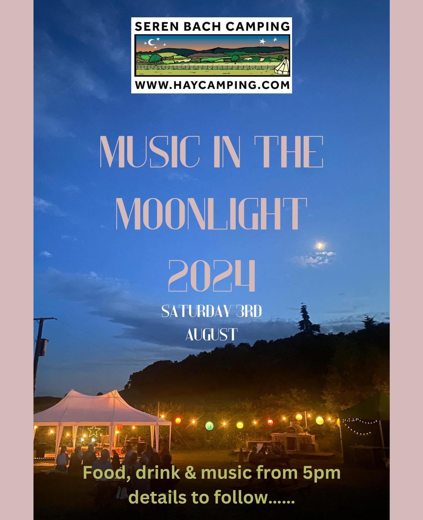 Join us for another night of music in the moonlight on Saturday 3rd august. We will be joined by local food and drink suppliers and lively music from The Slippery Slope Trio (think gypsy folk vibe!). General entry &pound;3 per person and camping &pou