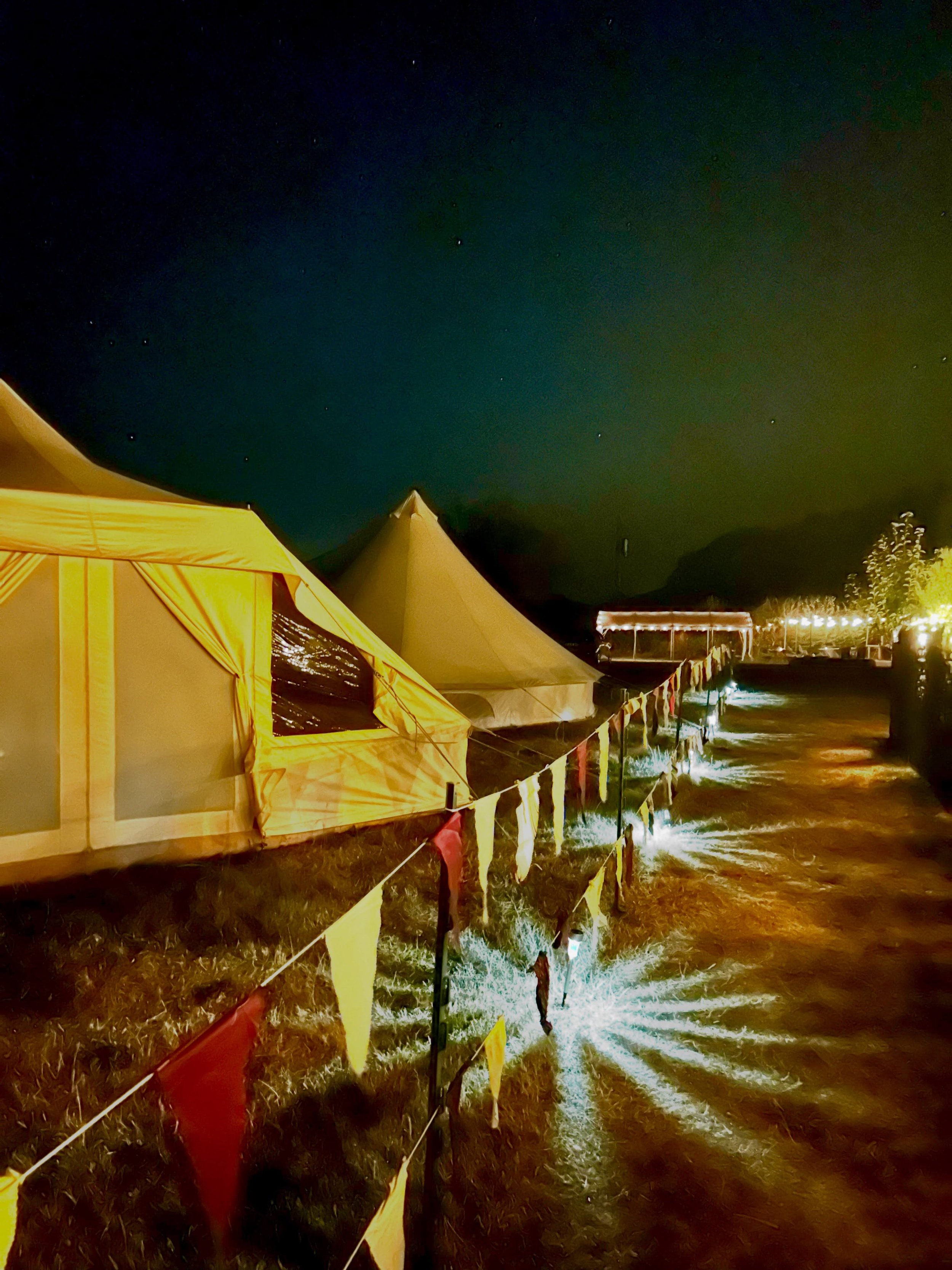 Tents, bunting, solar lights and stars, perfect night time attire for my woman&rsquo;s weekend (in my opinion⭐️)