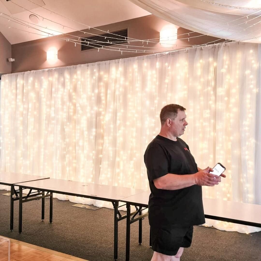 On site and setting up our attention grabbing fairylight backdrop with some ceiling draping and fairylight strands. For the brides and grooms that like some sparkle and pizzazz! Also featured, John.
.
.
.
.
.
.
.
#eventplanner #weddingplanner #weddin