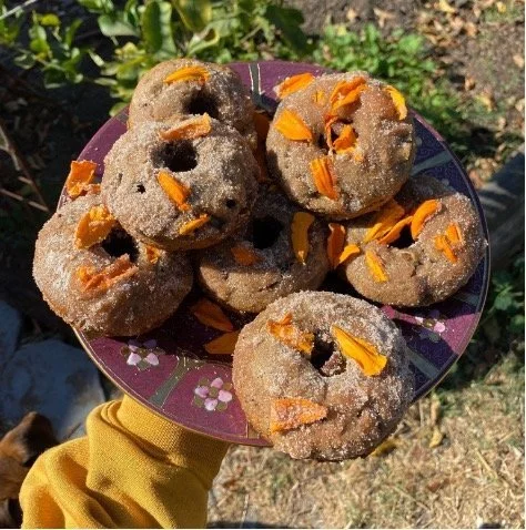 Apple Cider Donuts with Marigold Petals. Photo - Lilja Jelks