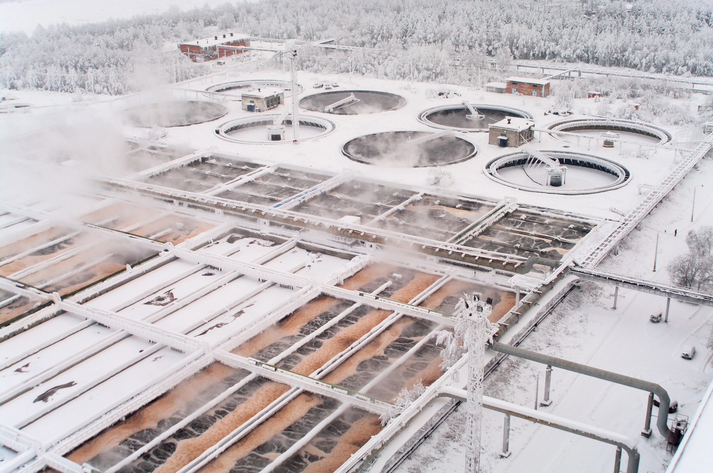 Wastewater treatment plant in winter