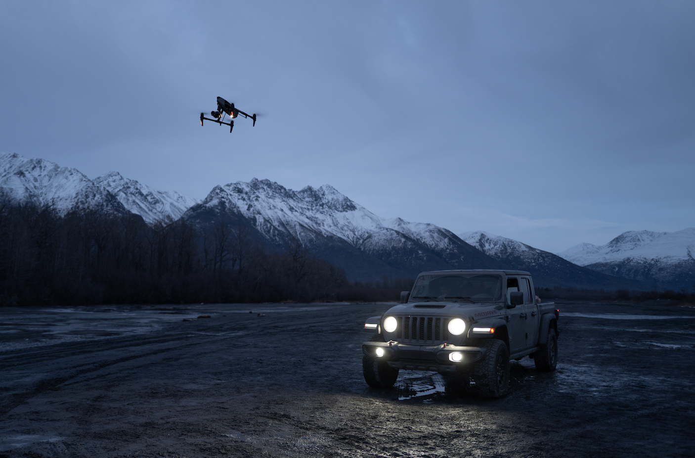 Drone and support vehicle used for the Dcar winter EV test production