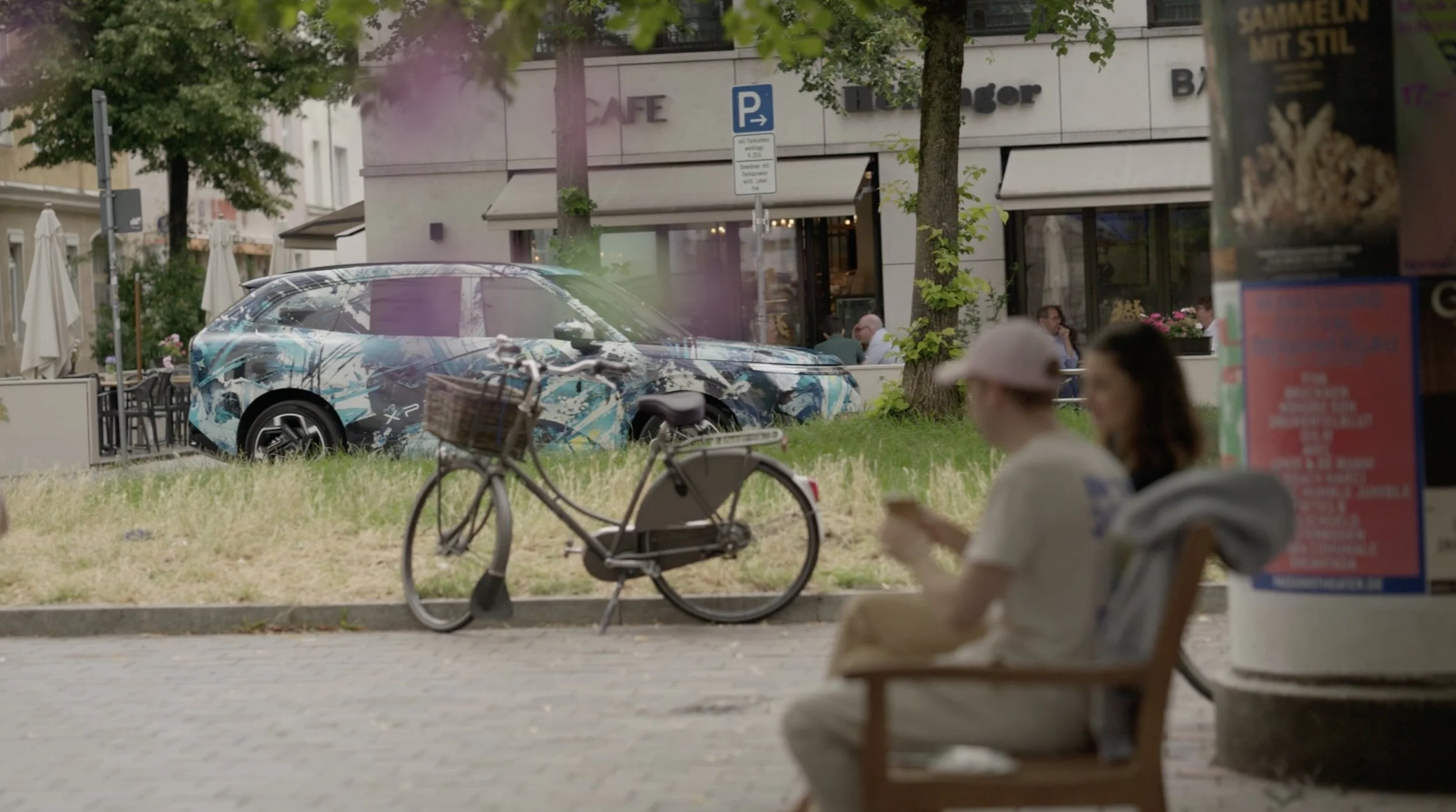 XPENG electric car displayed on a street in Munich, Germany