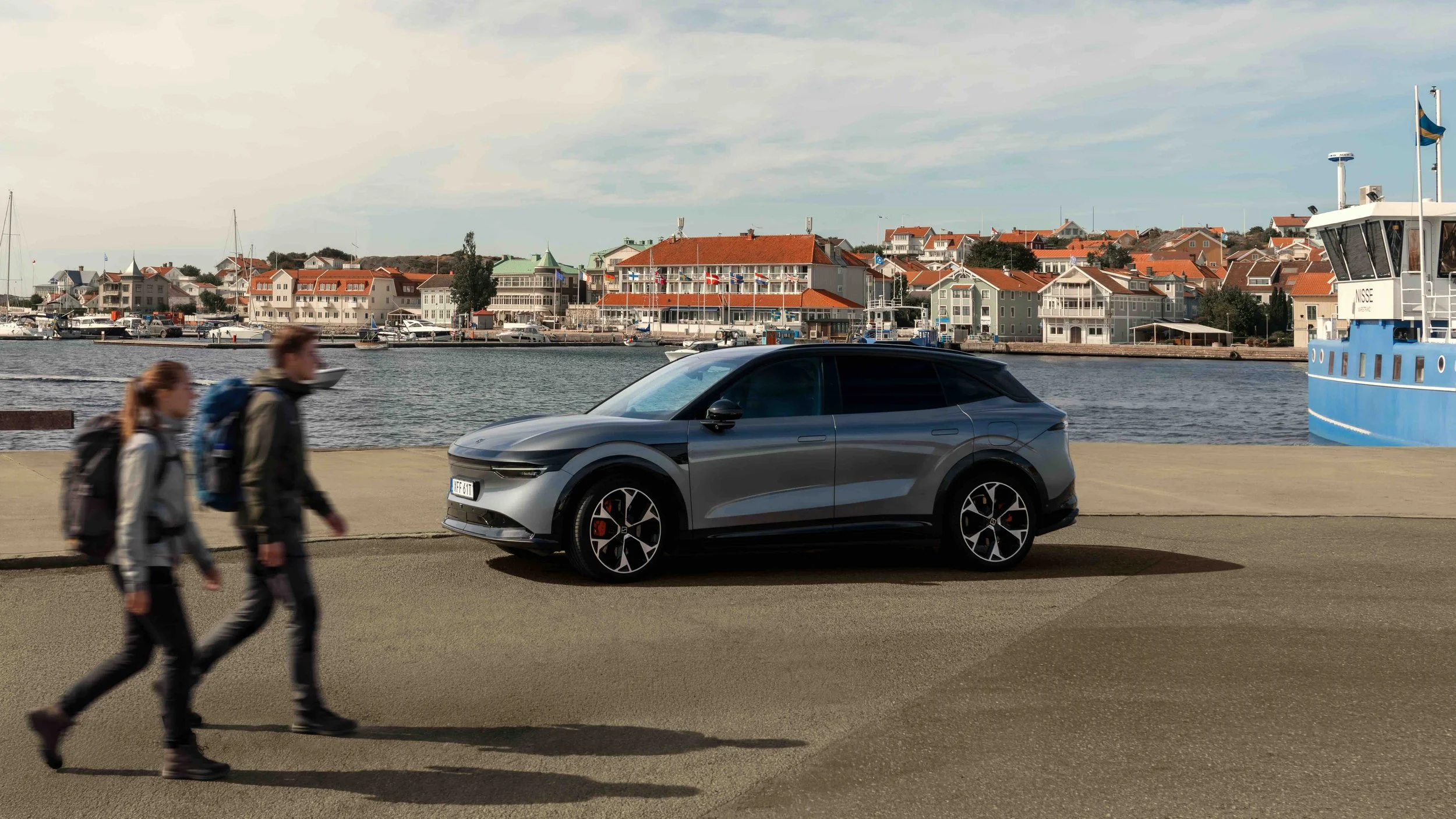 ZEEKR SUV photographed beside a Swedish waterfront during a road trip