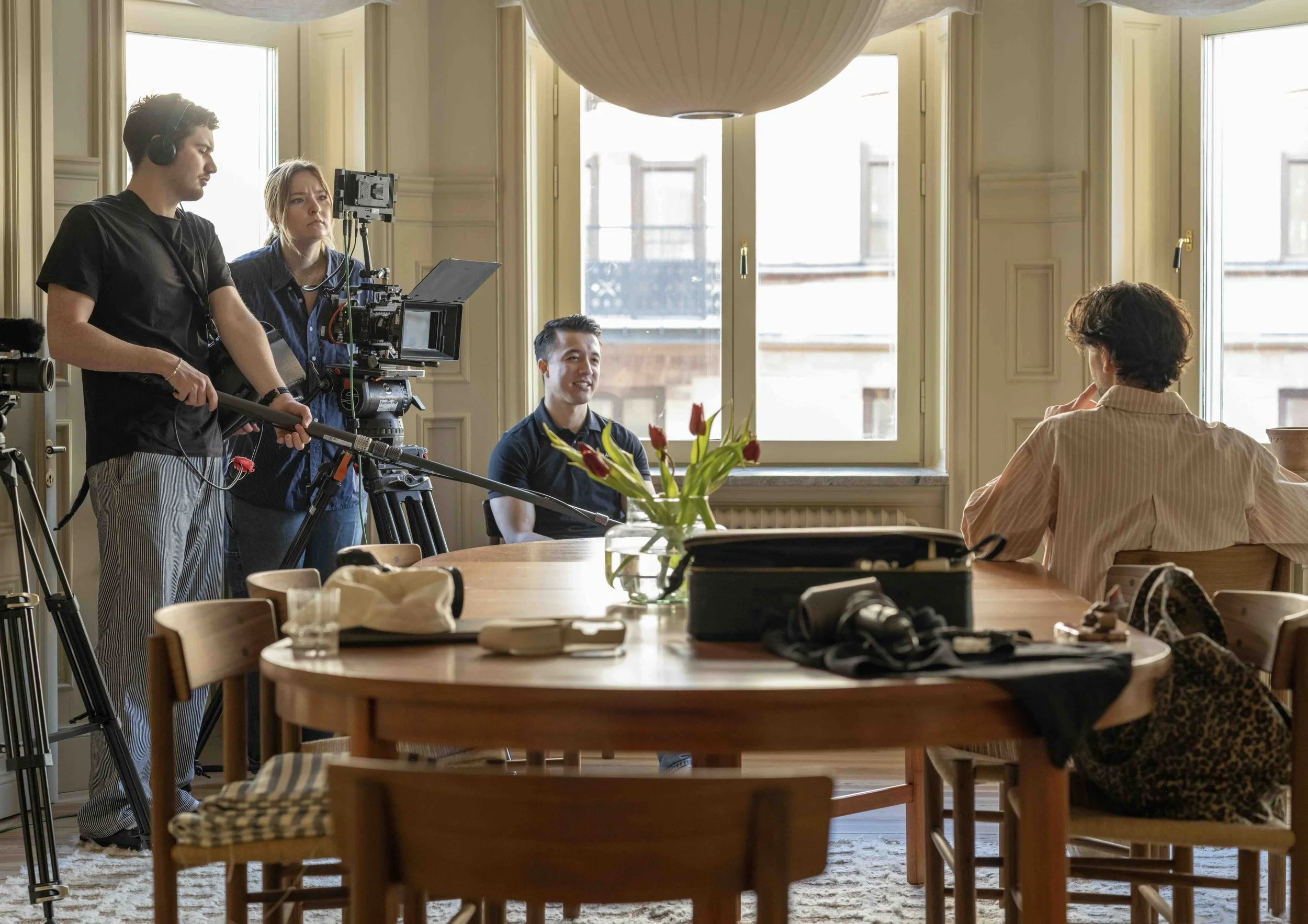 Video production crew filming in Stockholm