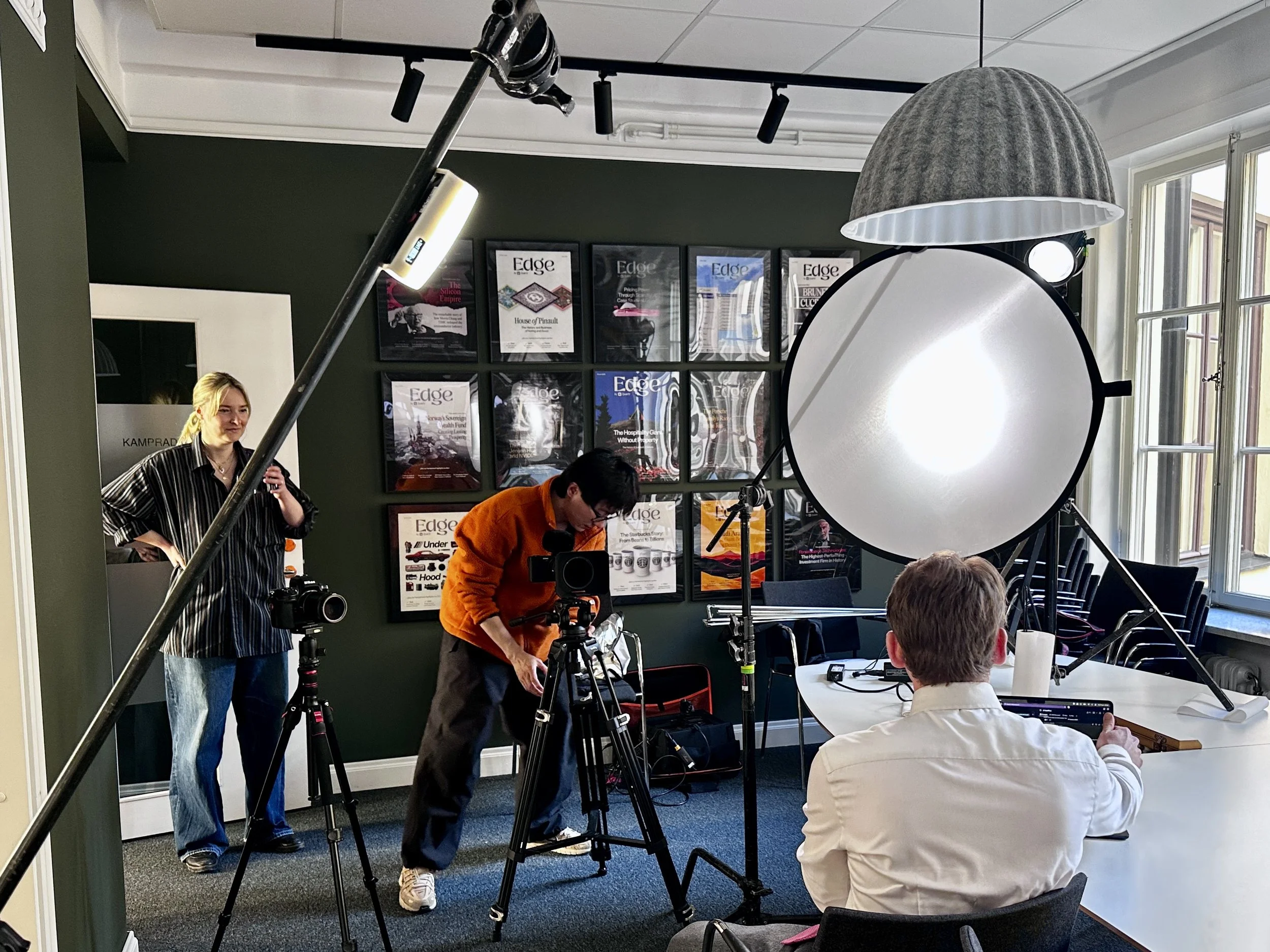 Film8 crew filming product walkthrough videos at Quartr's office in Stockholm