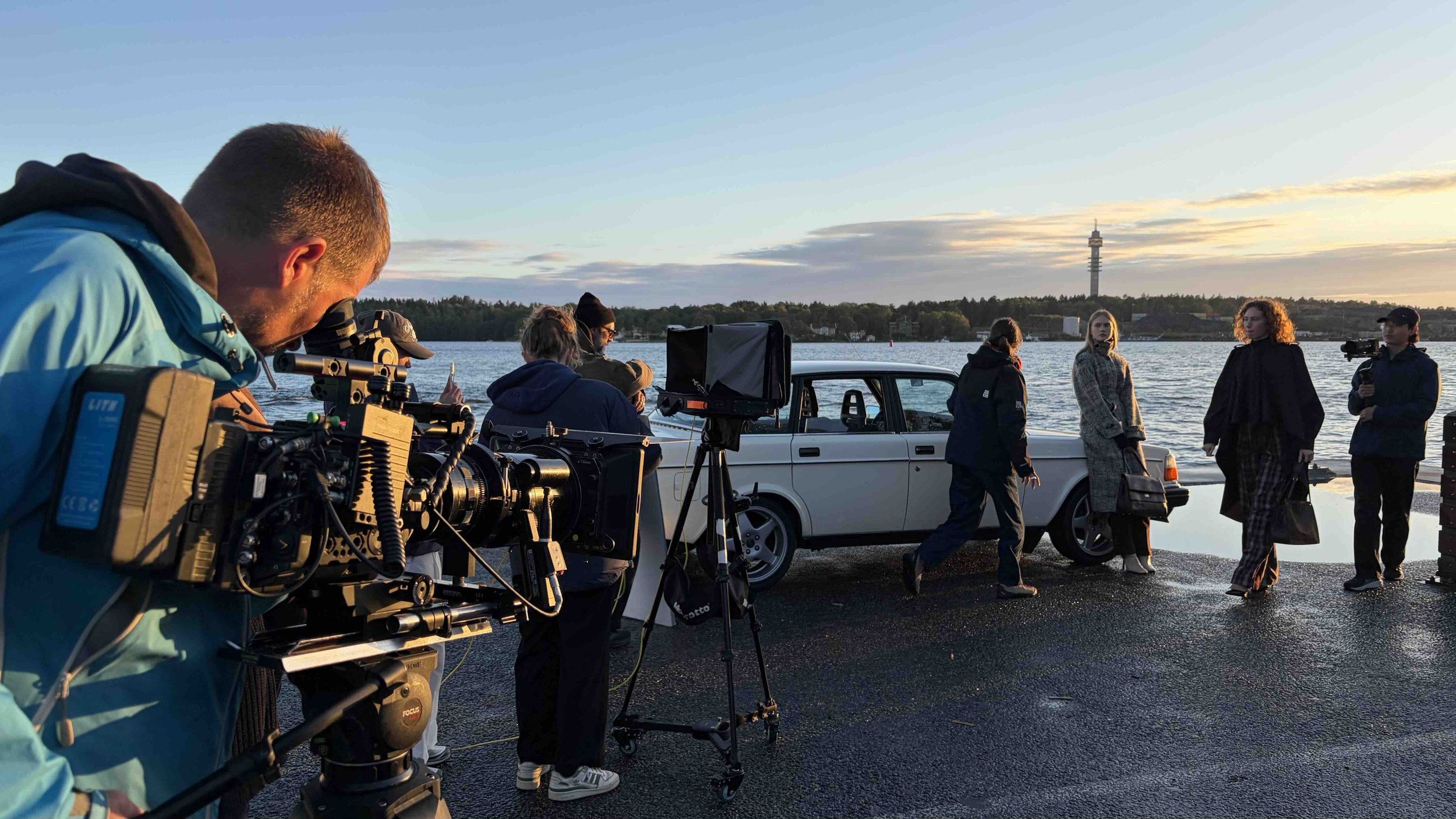 Behind the scenes of Fabrique's Autumn/Winter 2026 fashion campaign shoot with a Volvo 240 in Stockholm, Sweden.
