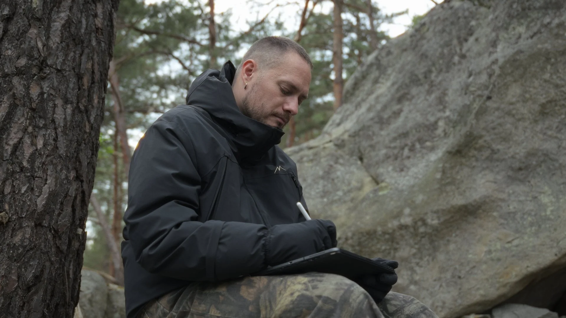Bram van Diepen outdoors during the Peacebird AW2024 film production