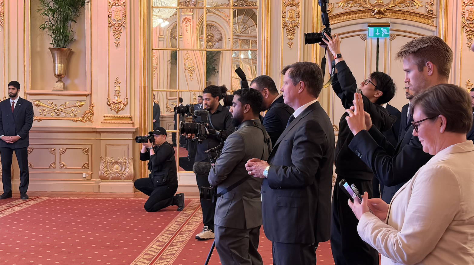 Film8 media production crew documenting a Dubai government delegation meeting in Stockholm