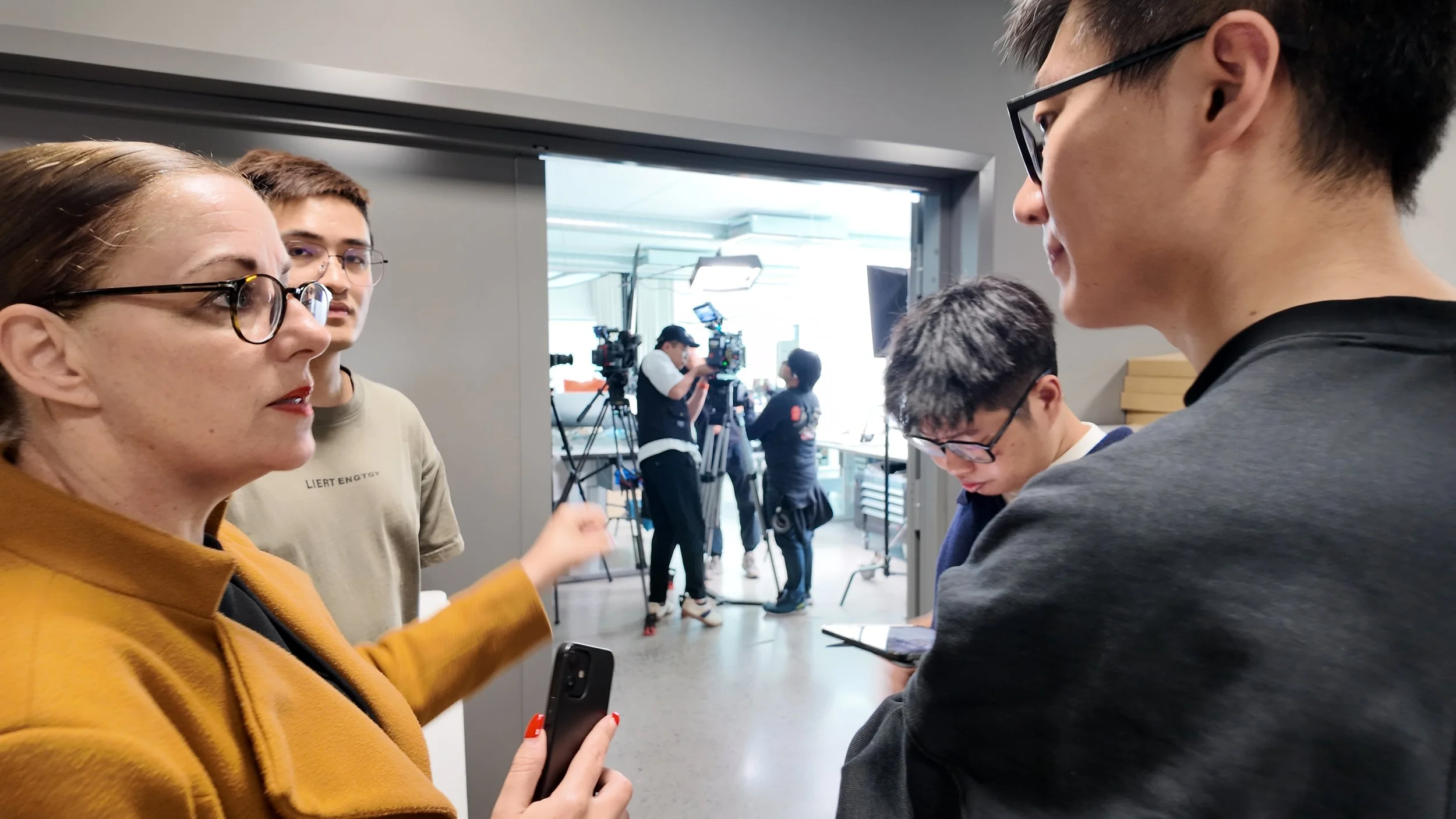 Film8 coordinating communication during a Lynk & Co production in Gothenburg
