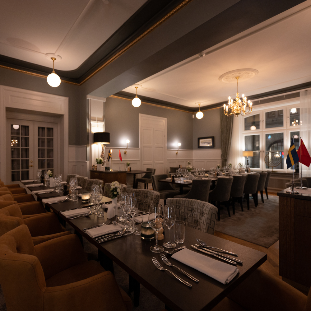 Event venue and décor photographed before guests arrive in Stockholm