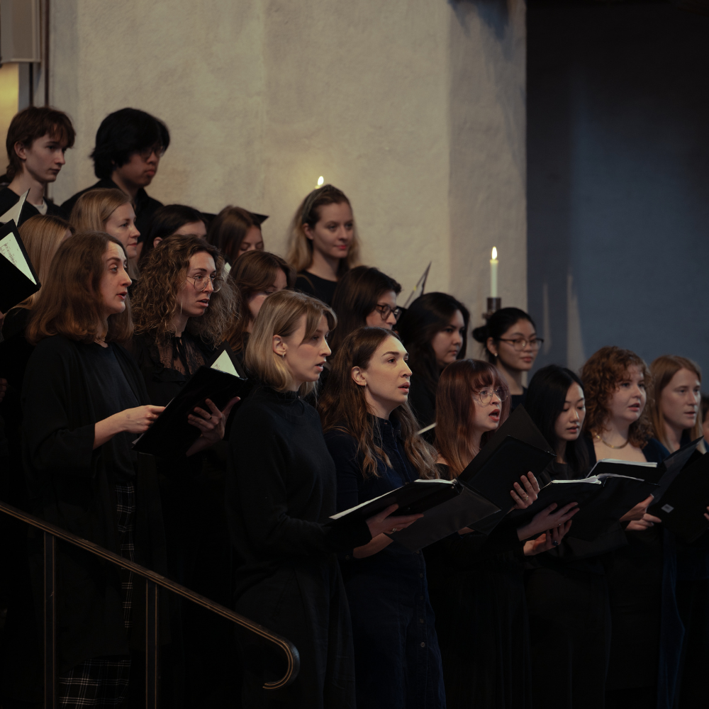 Choir singing during a Sunday service at Högalidskyrkan in Stockholm