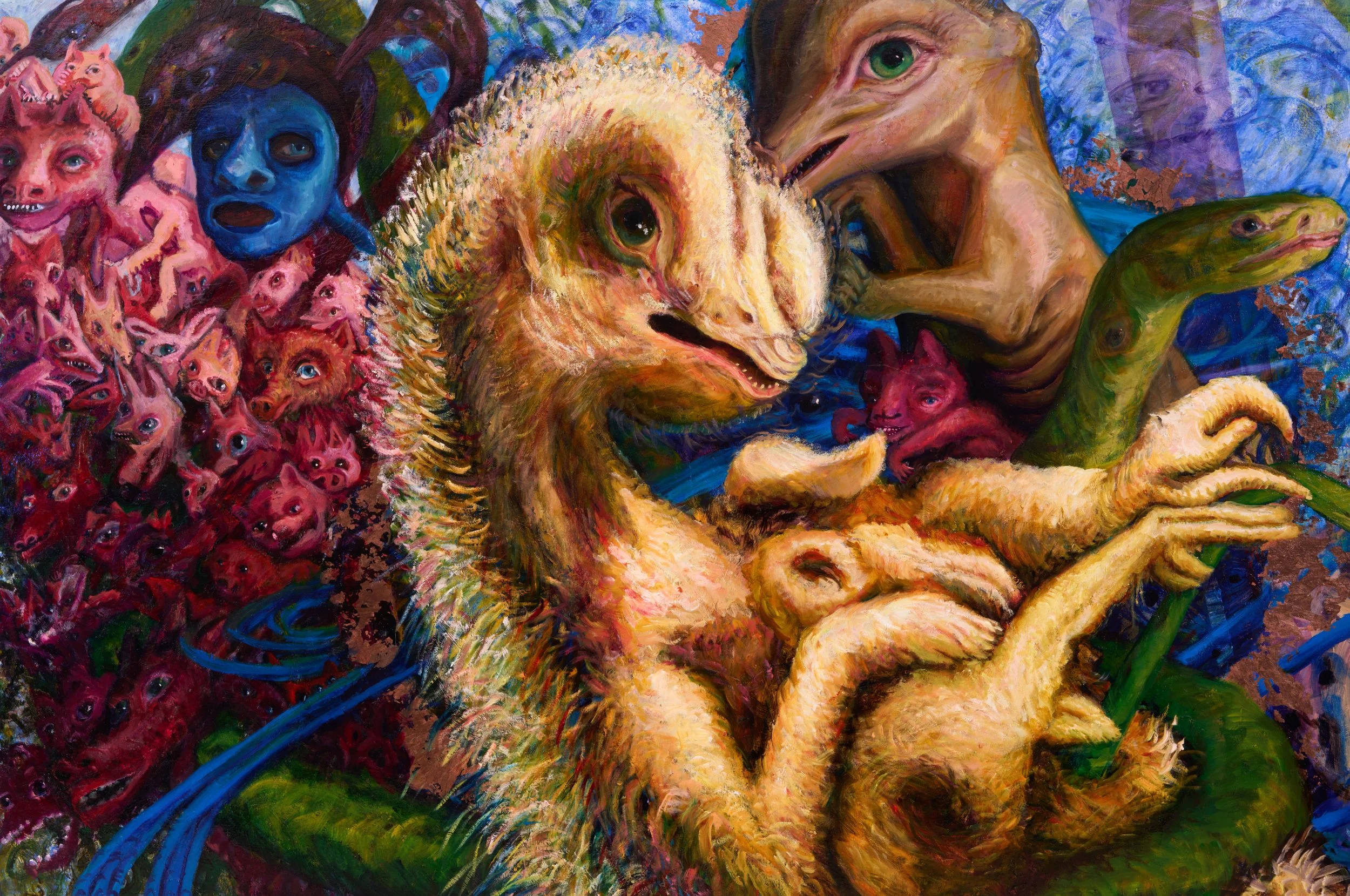 Behind the Nursery Door. Oil and copper leaf on linen. 2026. 48” x 72”