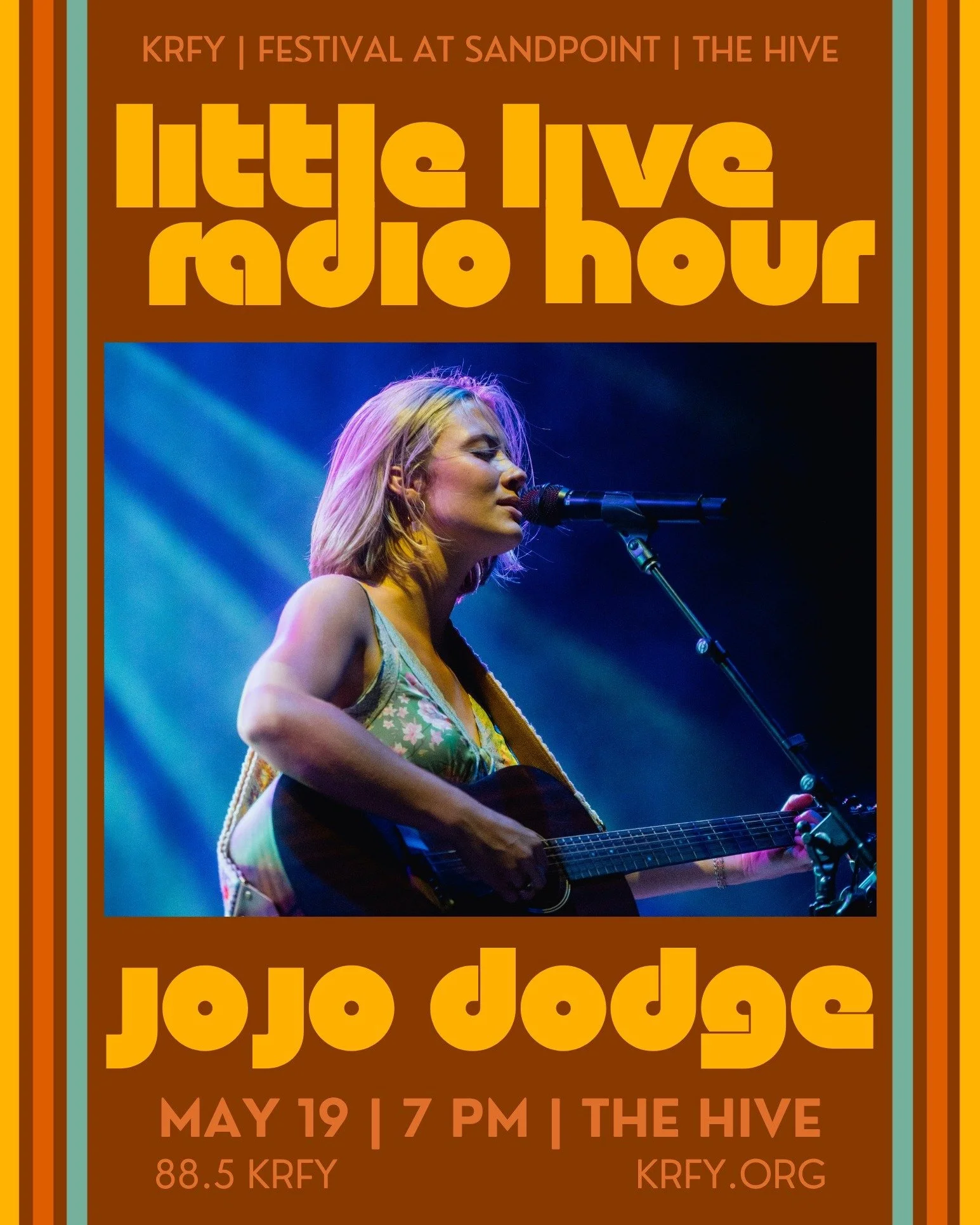Next Tuesday, May 19, join us at 7 PM at The Hive for Little Live Radio Hour featuring @jojododgeofficial!

Admission is free, and all ages are welcome. Attend in person, tune in on 88.5 KRFY FM, or stream at krfy.org. 

Indie/pop artist Jojo Dodge i