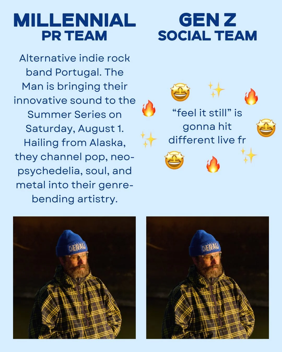 Millennial PR team 🤝 Gen Z social team. Different approach. Same point. Both as accurate as ever 😉

Buy tickets and learn more about our 2026 Summer Series at festivalatsandpoint.com or our link in bio.
