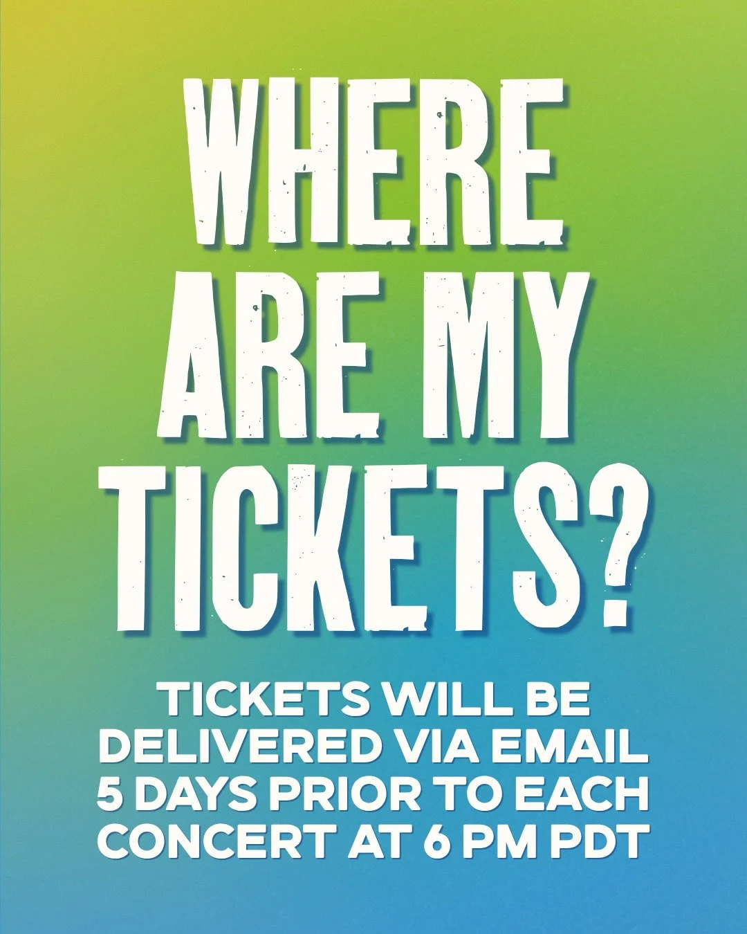 Our 2026 Summer Series starts next week, and tickets will start rolling out this weekend! ☀️🎟️

Tickets are delivered 5 days prior to each concert date at 6 PM PDT to the email used to purchase.

Within 5 days and still not seeing them? Visit etix.c