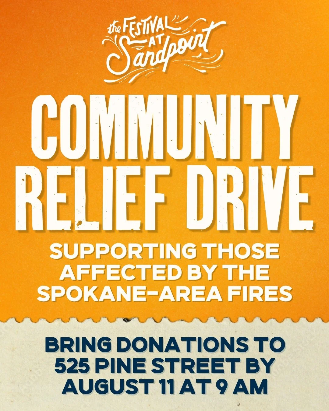 We are bringing all donations from our wildfire relief drive to Spokane tomorrow!

Still interested in making a contribution? Please leave donations at our office located at 525 Pine Street in Sandpoint by 9 AM tomorrow, August 11.

Most-needed items
