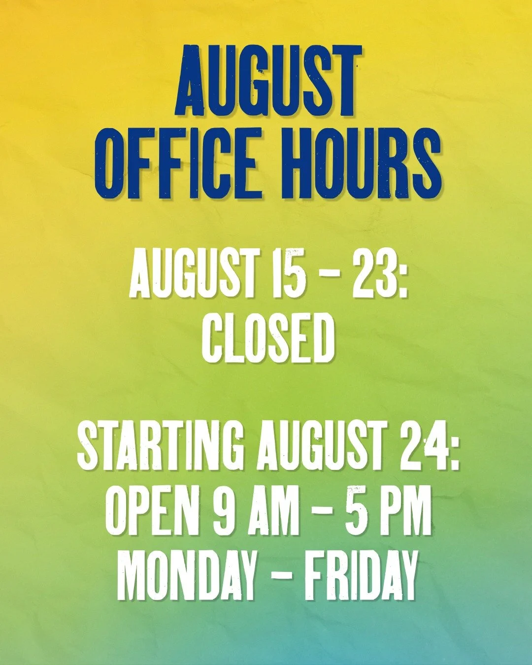 Thank you for a great 2026 Summer Series! Our office will be closed from August 15 - 23 and will reopen August 24.

Today, August 14, we are open until 5 PM. After that, feel free to call us at 208-265-2554 or email us at info@festivalatsandpoint.com