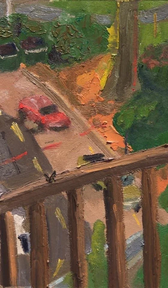 Don't Look Down When You Look Down.
Oil on Museum Panel
2019